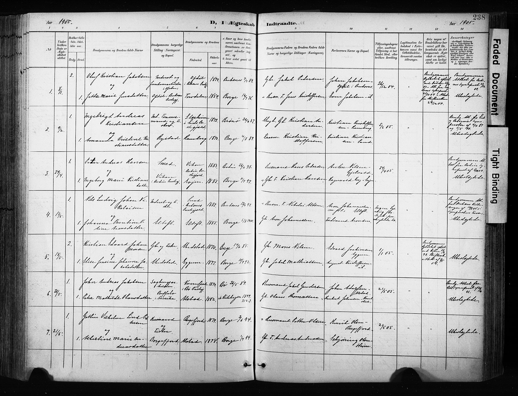 Ministerialprotokoller, klokkerbøker og fødselsregistre - Nordland, AV/SAT-A-1459/880/L1134: Parish register (official) no. 880A08, 1899-1908, p. 238