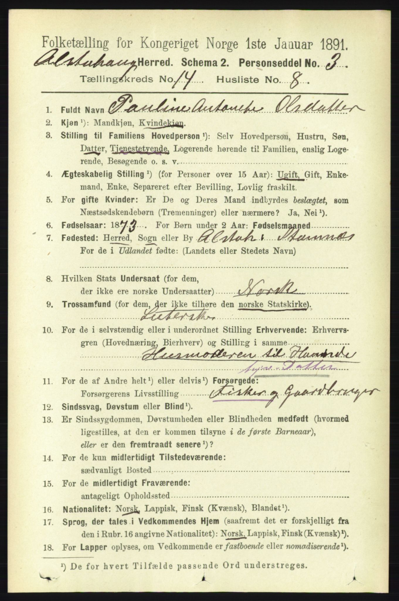 RA, 1891 census for 1820 Alstahaug, 1891, p. 4995