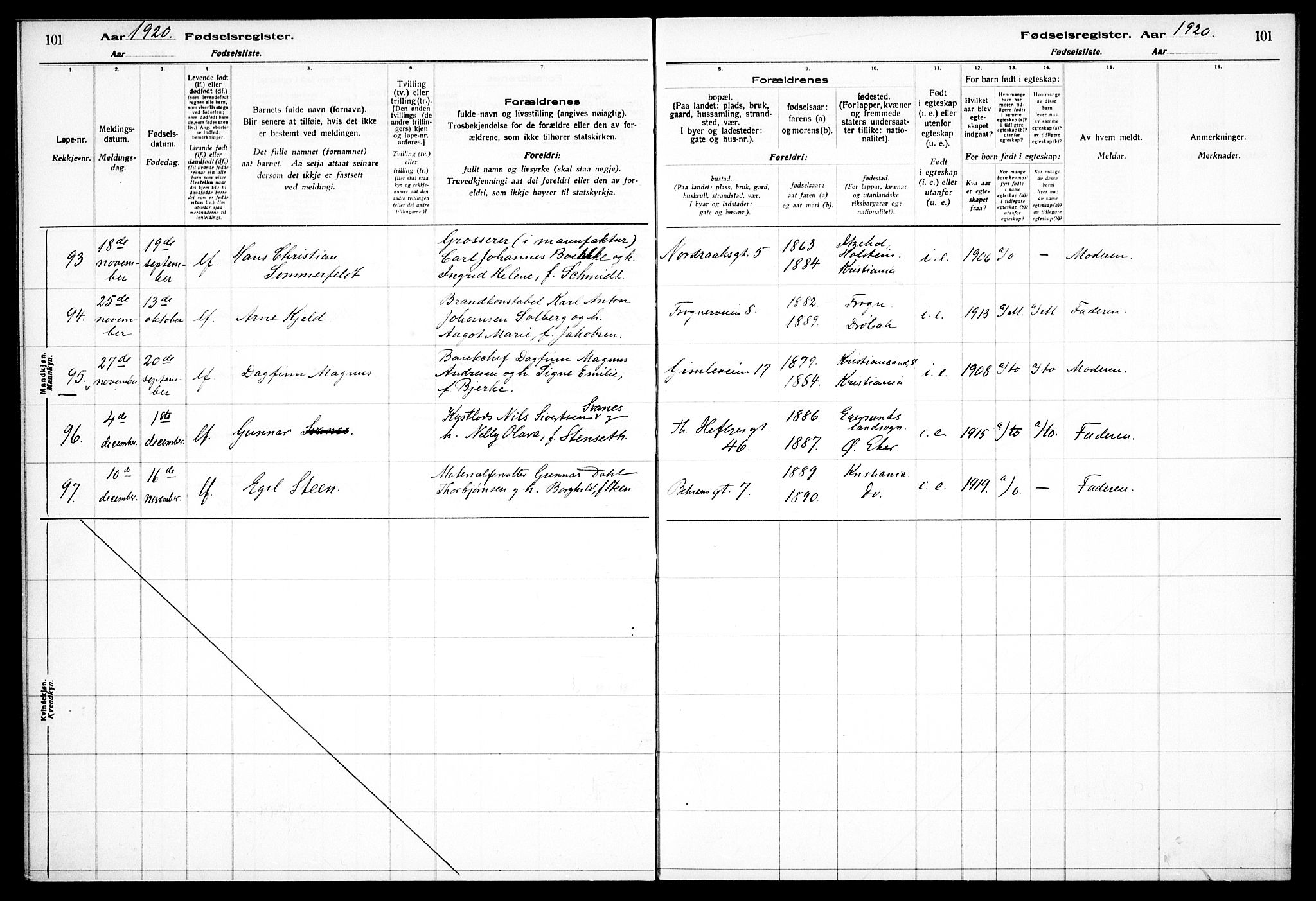 Frogner prestekontor Kirkebøker, AV/SAO-A-10886/J/Ja/L0001: Birth register no. 1, 1916-1927, p. 101