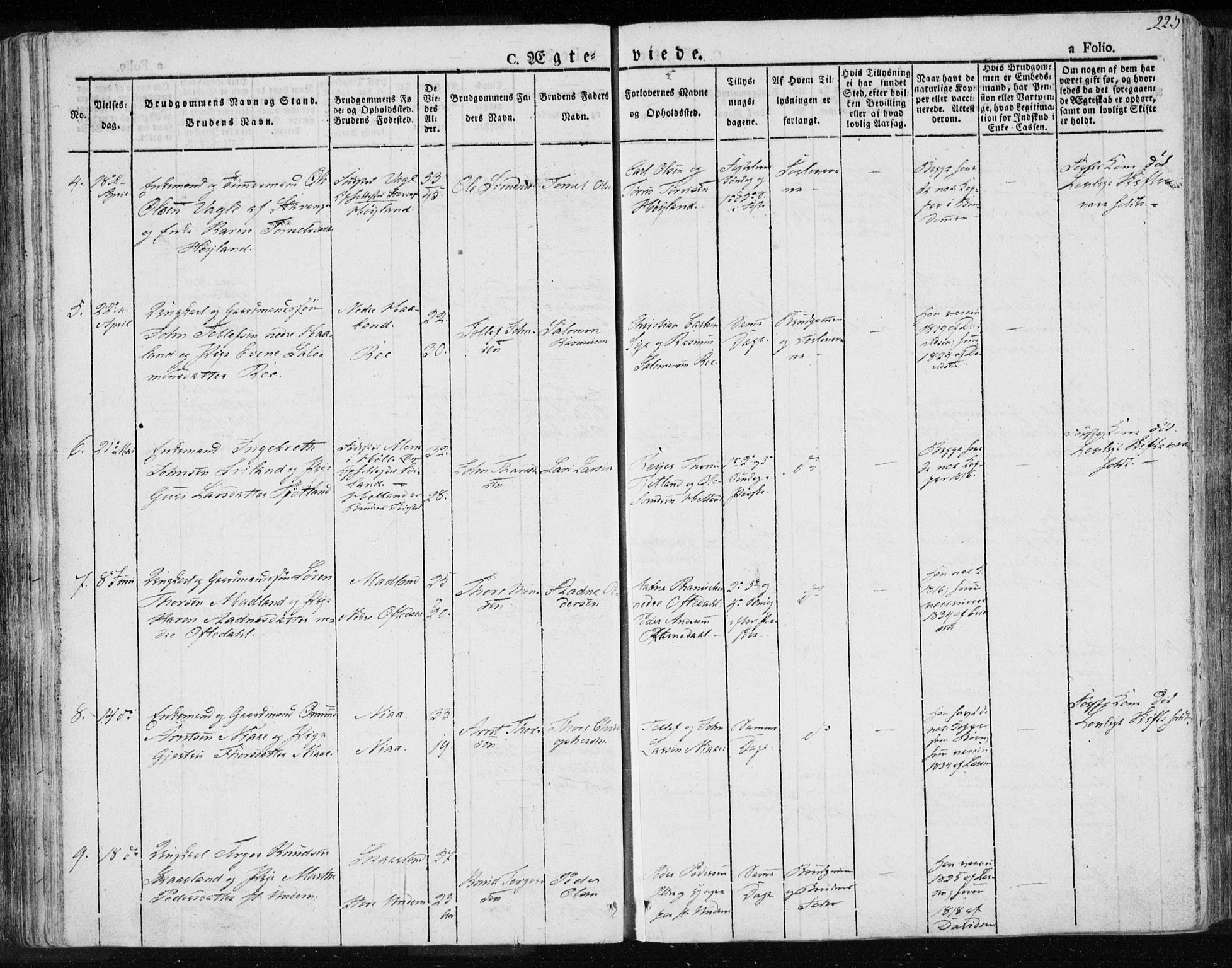 Lye sokneprestkontor, AV/SAST-A-101794/001/30BA/L0004: Parish register (official) no. A 4, 1826-1841, p. 225