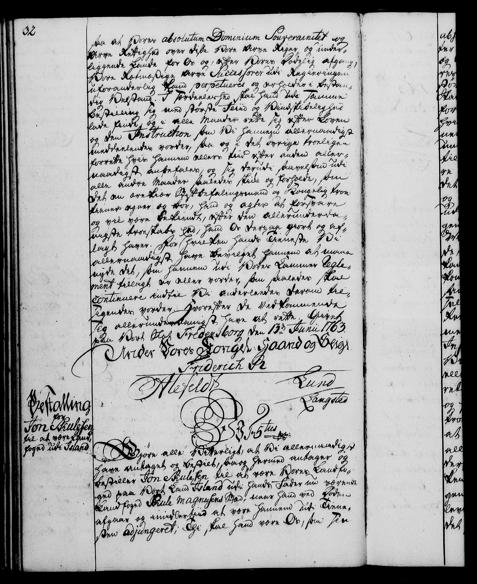Rentekammeret, Kammerkanselliet, RA/EA-3111/G/Gg/Gge/L0004: Norsk bestallingsprotokoll med register (merket RK 53.28), 1762-1771, p. 32