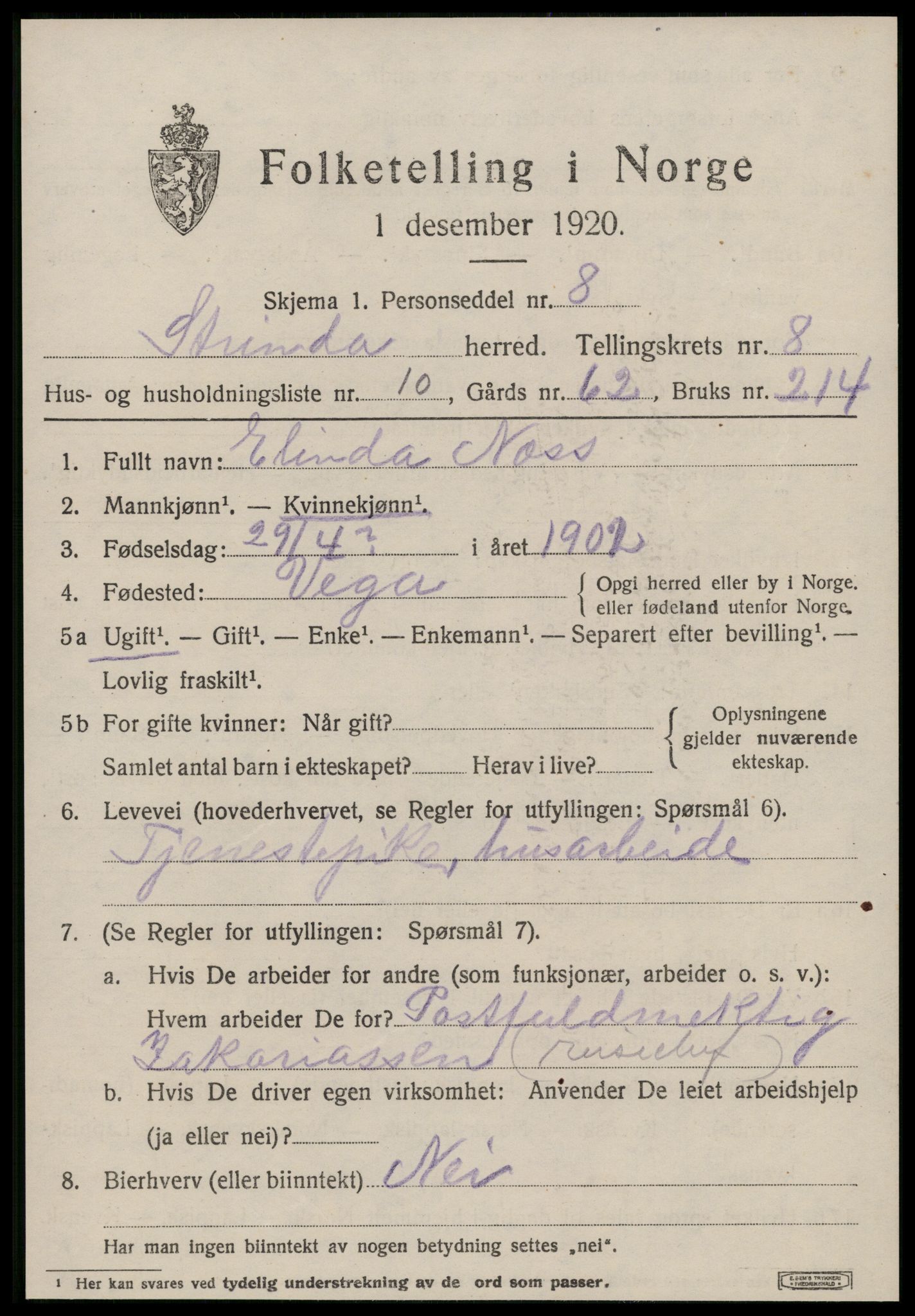 SAT, 1920 census for Strinda, 1920, p. 19972