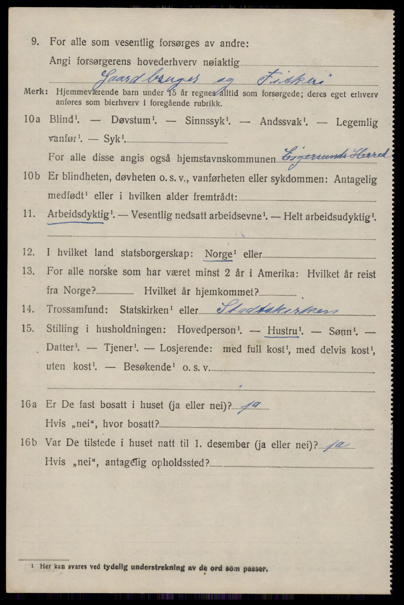 SAST, 1920 census for Eigersund, 1920, p. 1164