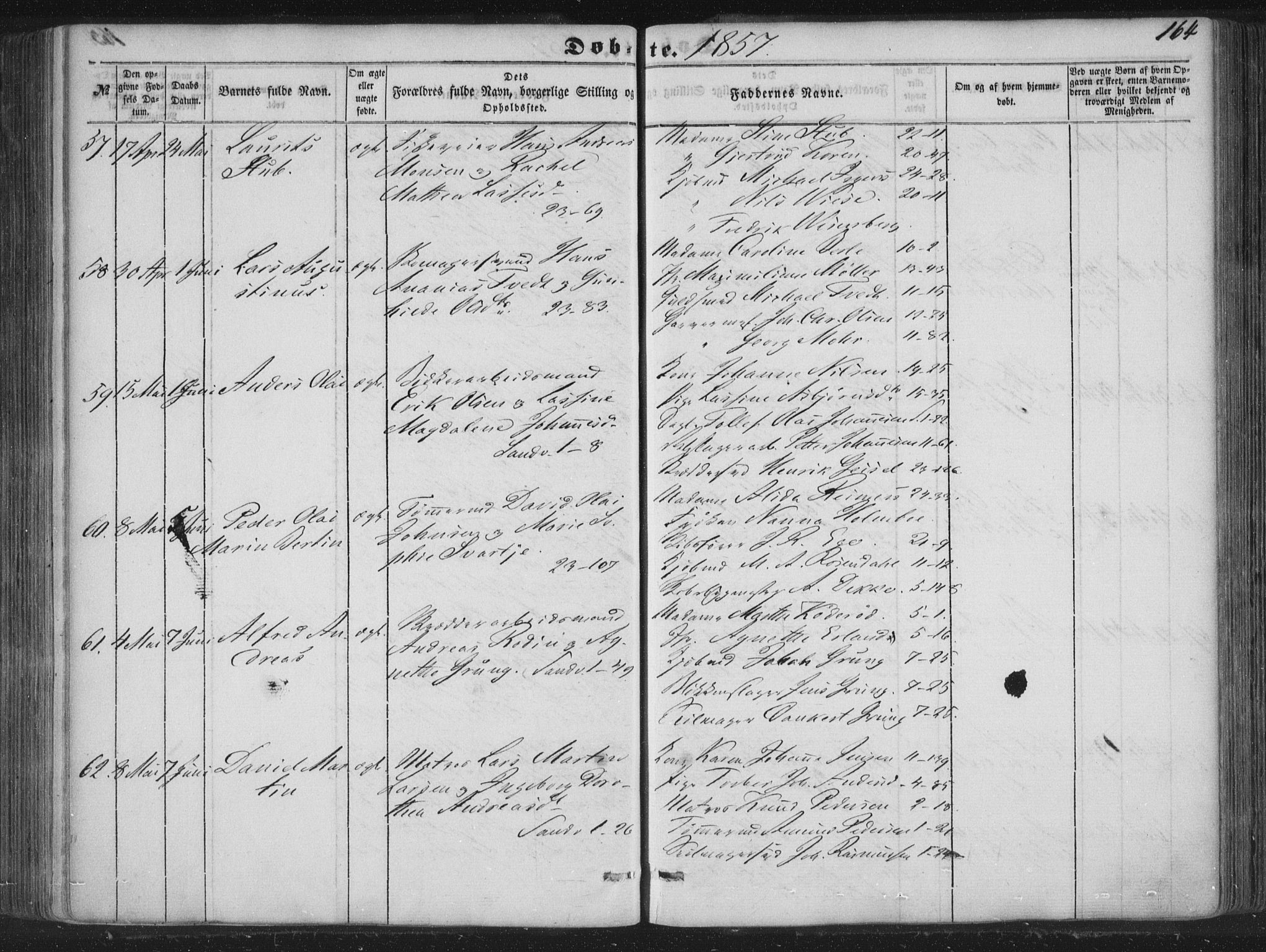 Korskirken sokneprestembete, AV/SAB-A-76101/H/Haa/L0017: Parish register (official) no. B 3, 1851-1857, p. 164