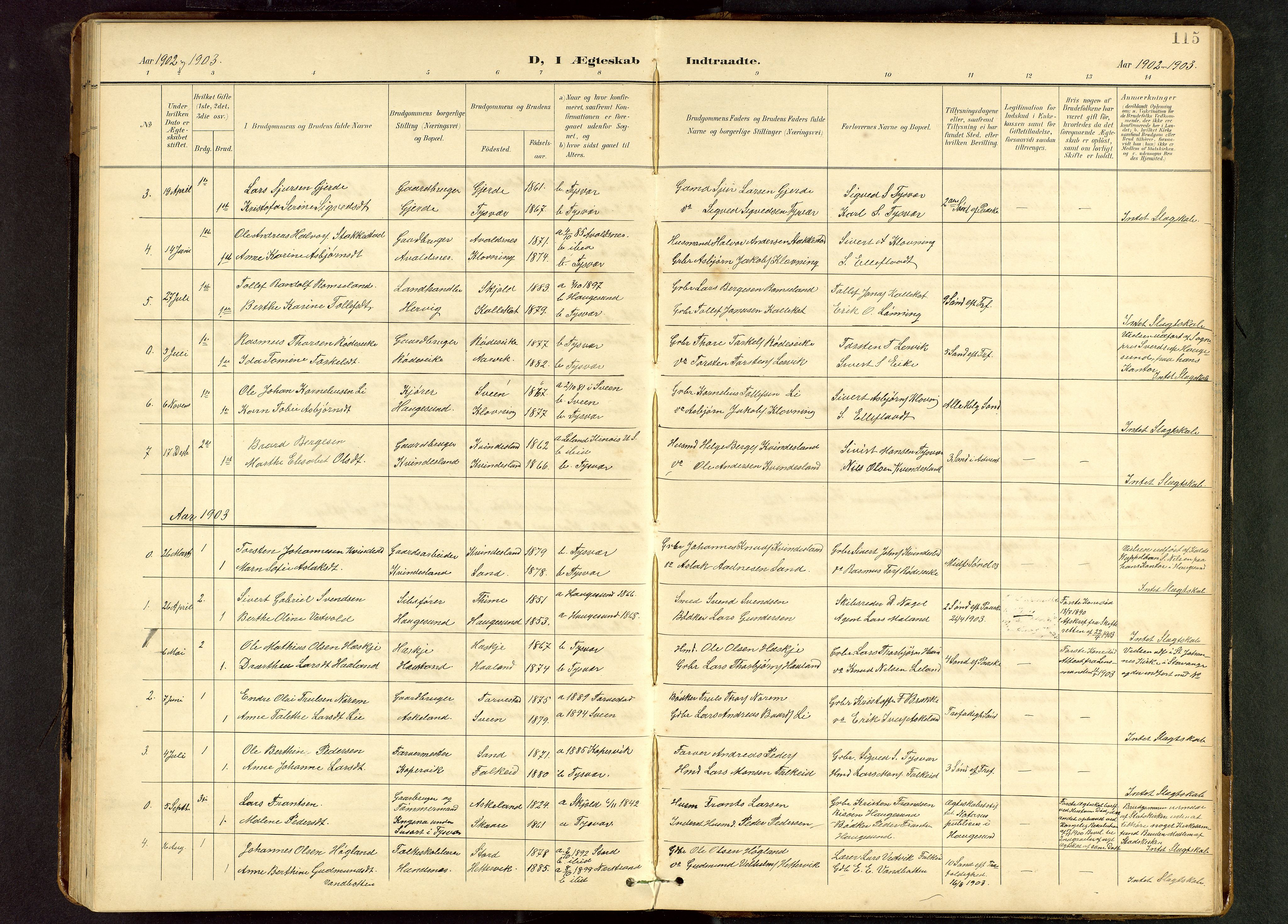 Tysvær sokneprestkontor, AV/SAST-A -101864/H/Ha/Hab/L0010: Parish register (copy) no. B 10, 1897-1912, p. 115