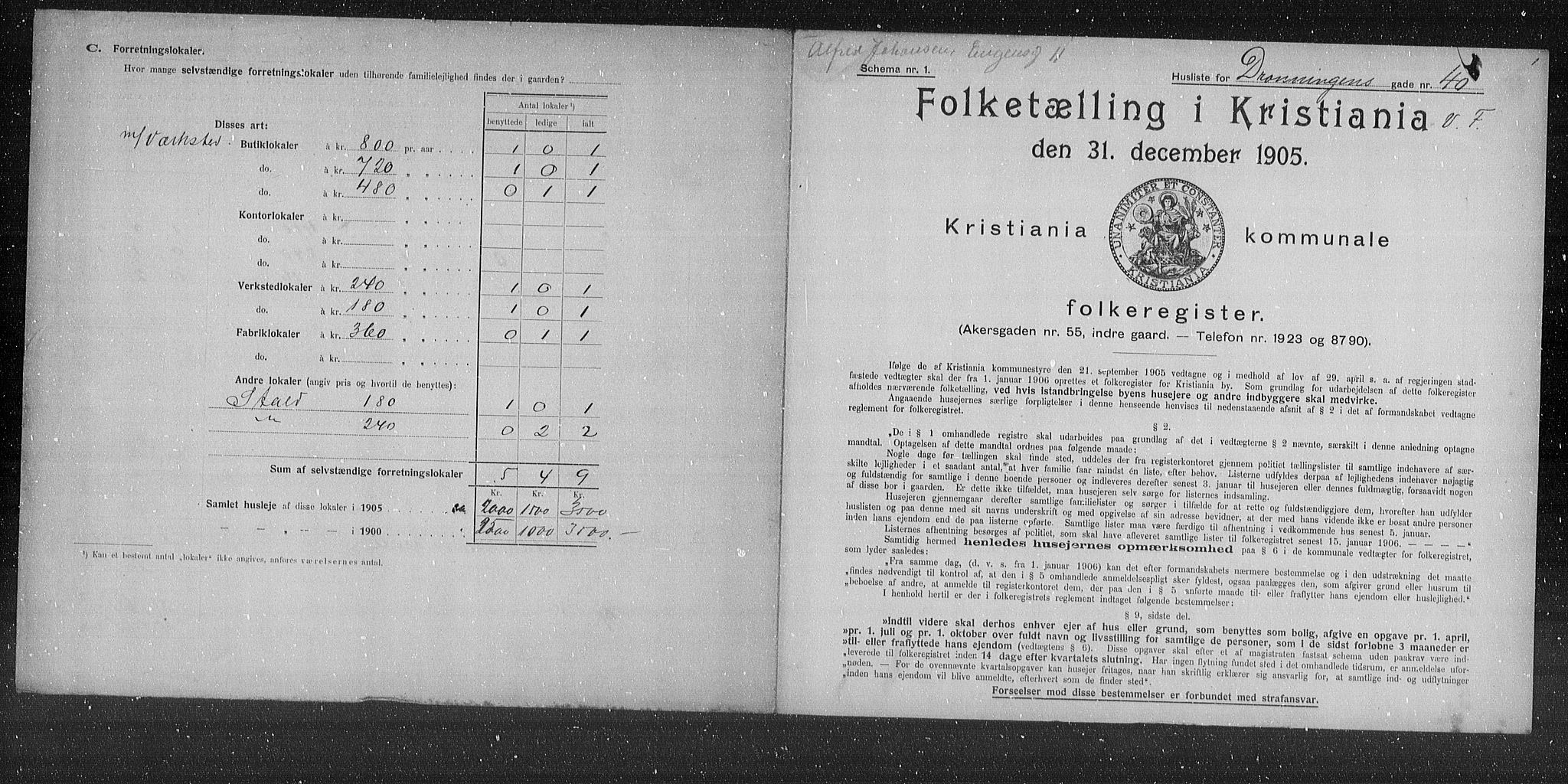 OBA, Municipal Census 1905 for Kristiania, 1905, p. 9079