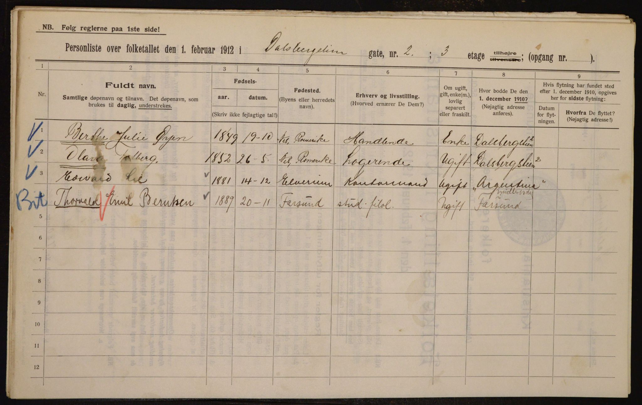 OBA, Municipal Census 1912 for Kristiania, 1912, p. 13926