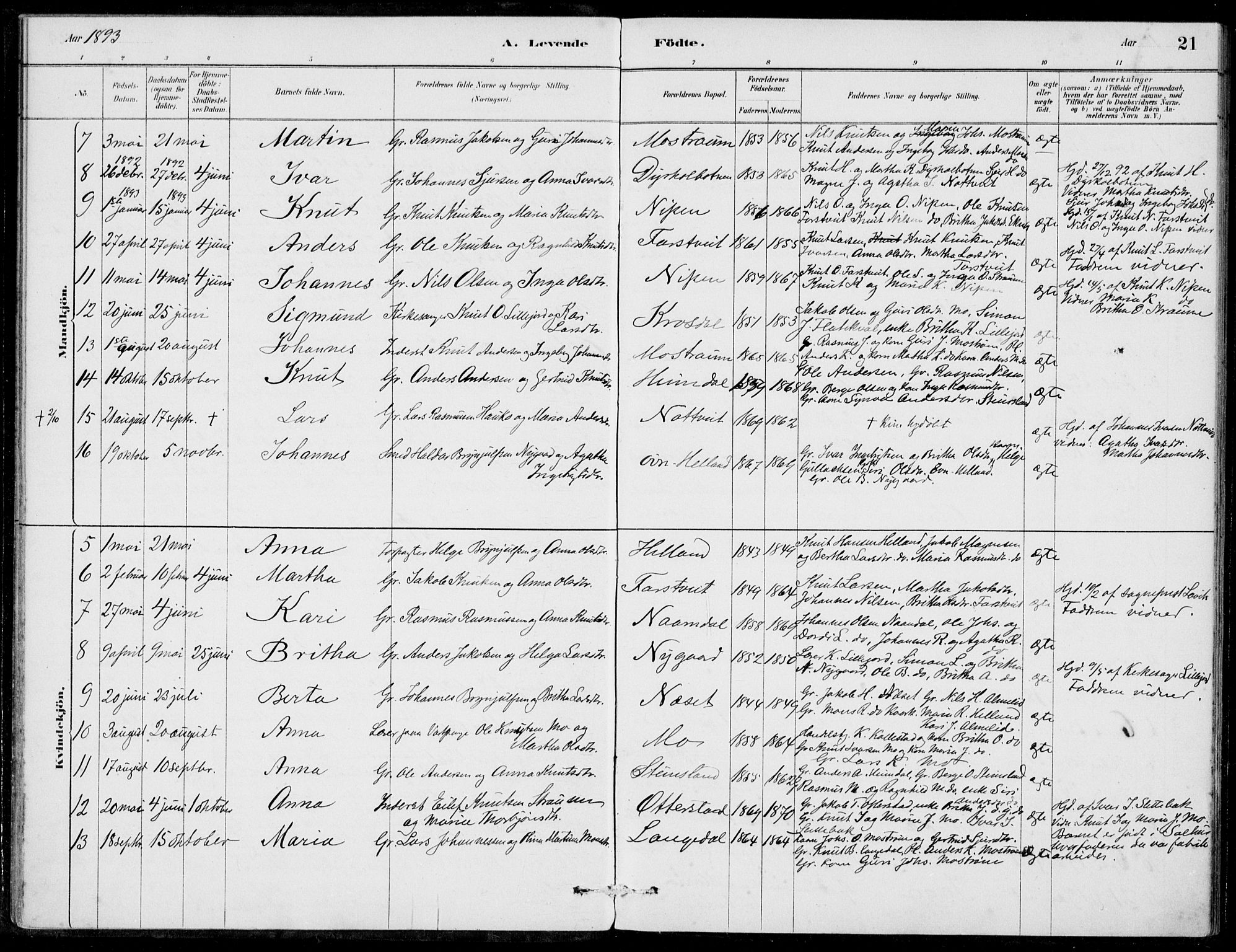 Hosanger sokneprestembete, AV/SAB-A-75801/H/Haa: Parish register (official) no. C  1, 1880-1900, p. 21