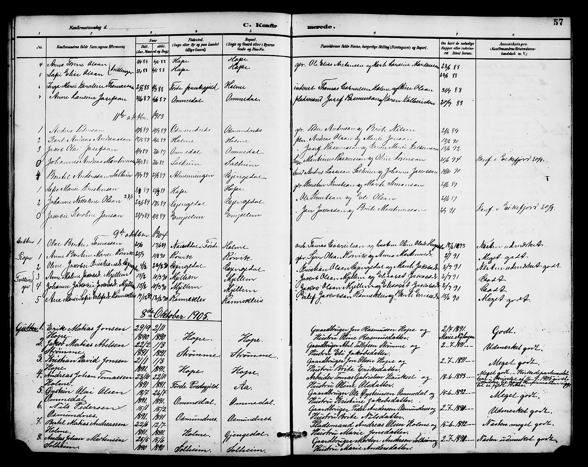 Gloppen sokneprestembete, SAB/A-80101/H/Hab/Habe/L0001: Parish register (copy) no. E 1, 1891-1917, p. 57