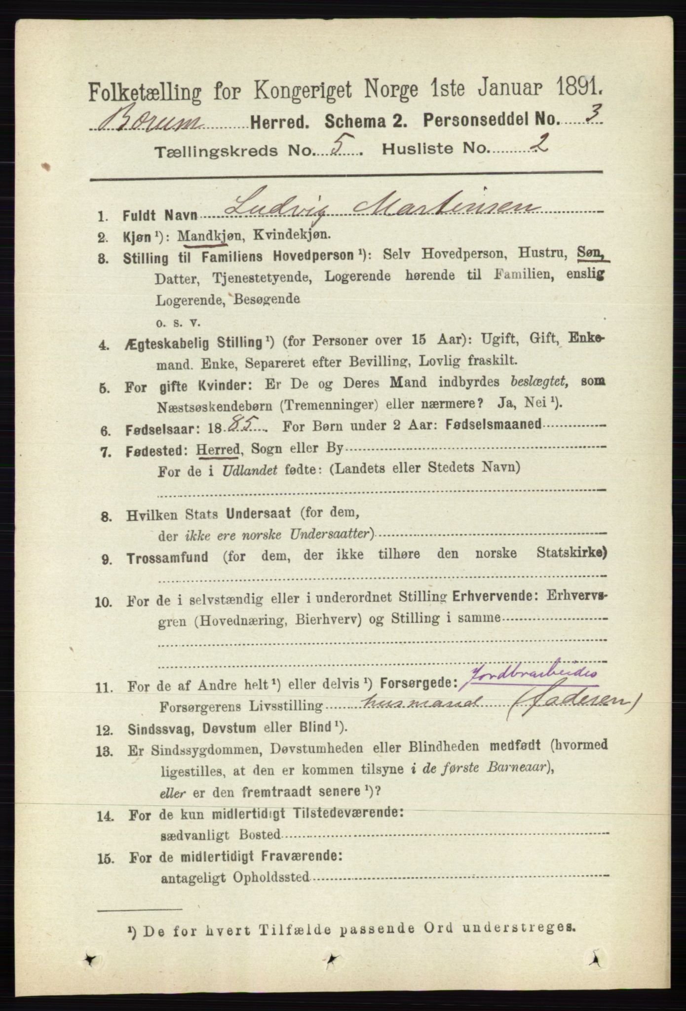 RA, 1891 census for 0219 Bærum, 1891, p. 3015