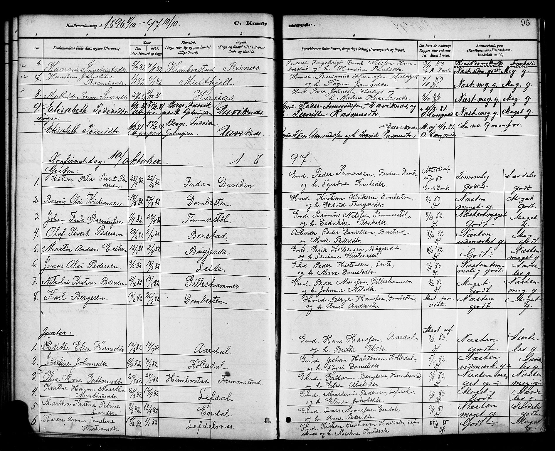 Davik sokneprestembete, SAB/A-79701/H/Haa/Haab/L0001: Parish register (official) no. B 1, 1882-1900, p. 95