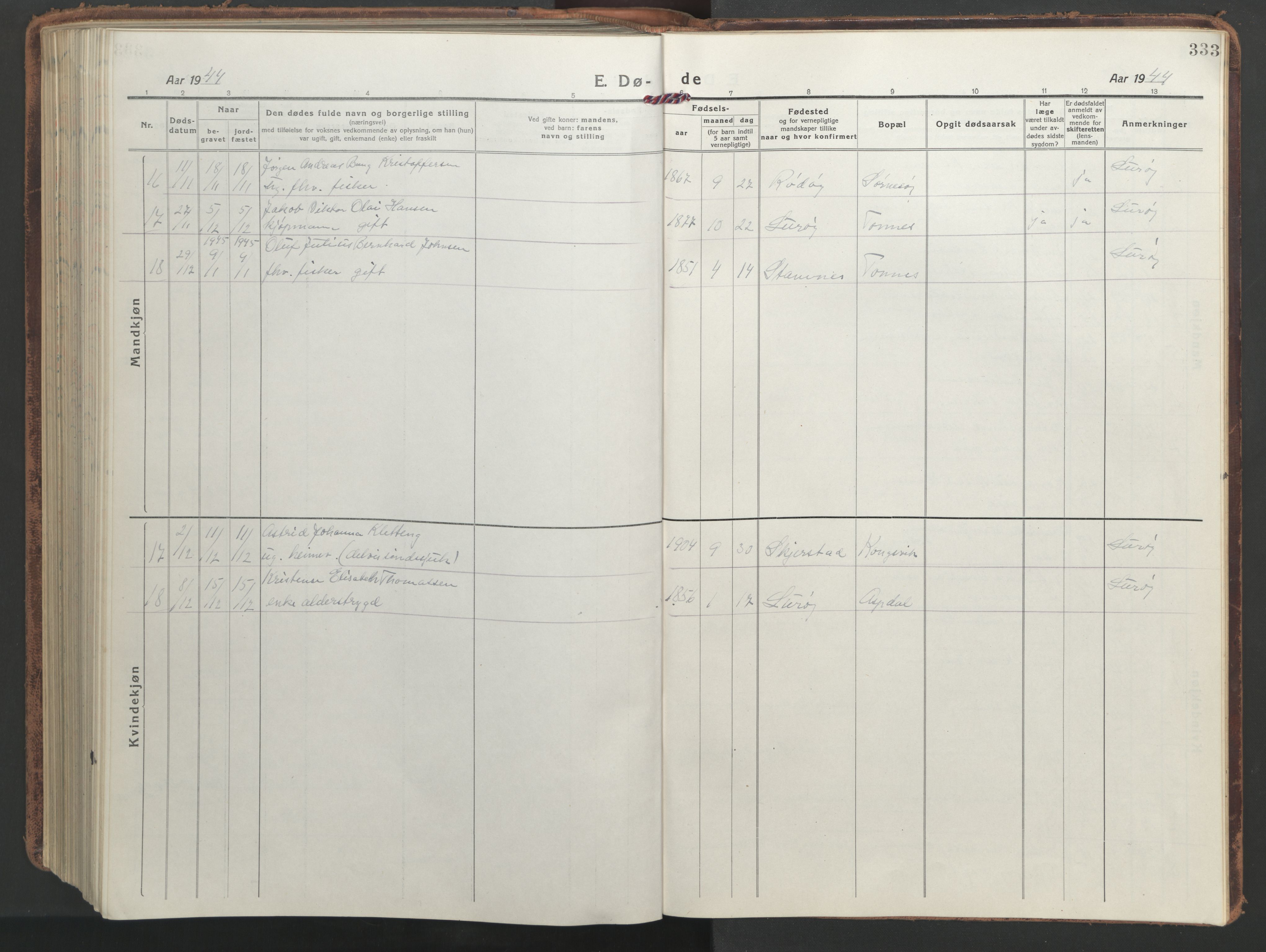 Ministerialprotokoller, klokkerbøker og fødselsregistre - Nordland, AV/SAT-A-1459/839/L0574: Parish register (copy) no. 839C04, 1918-1950, p. 333