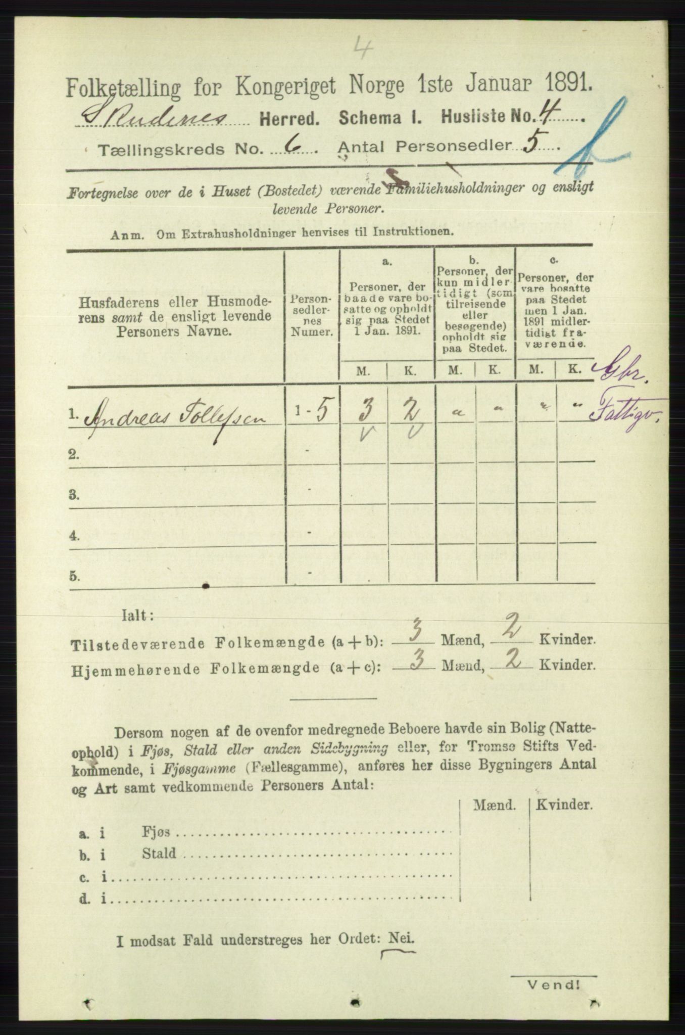 RA, 1891 census for 1150 Skudenes, 1891, p. 5562