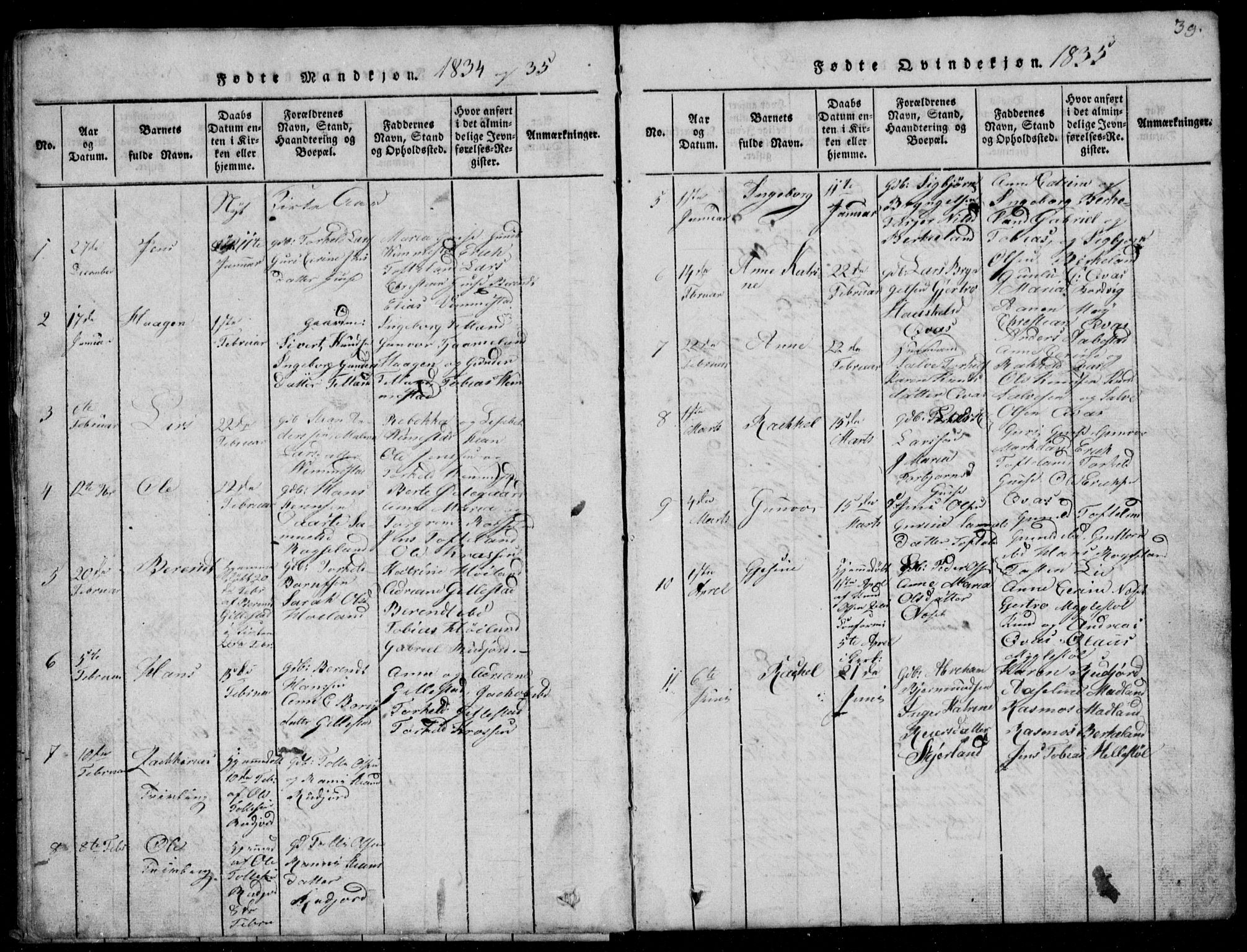 Lyngdal sokneprestkontor, AV/SAK-1111-0029/F/Fb/Fbb/L0001: Parish register (copy) no. B 1, 1816-1900, p. 39