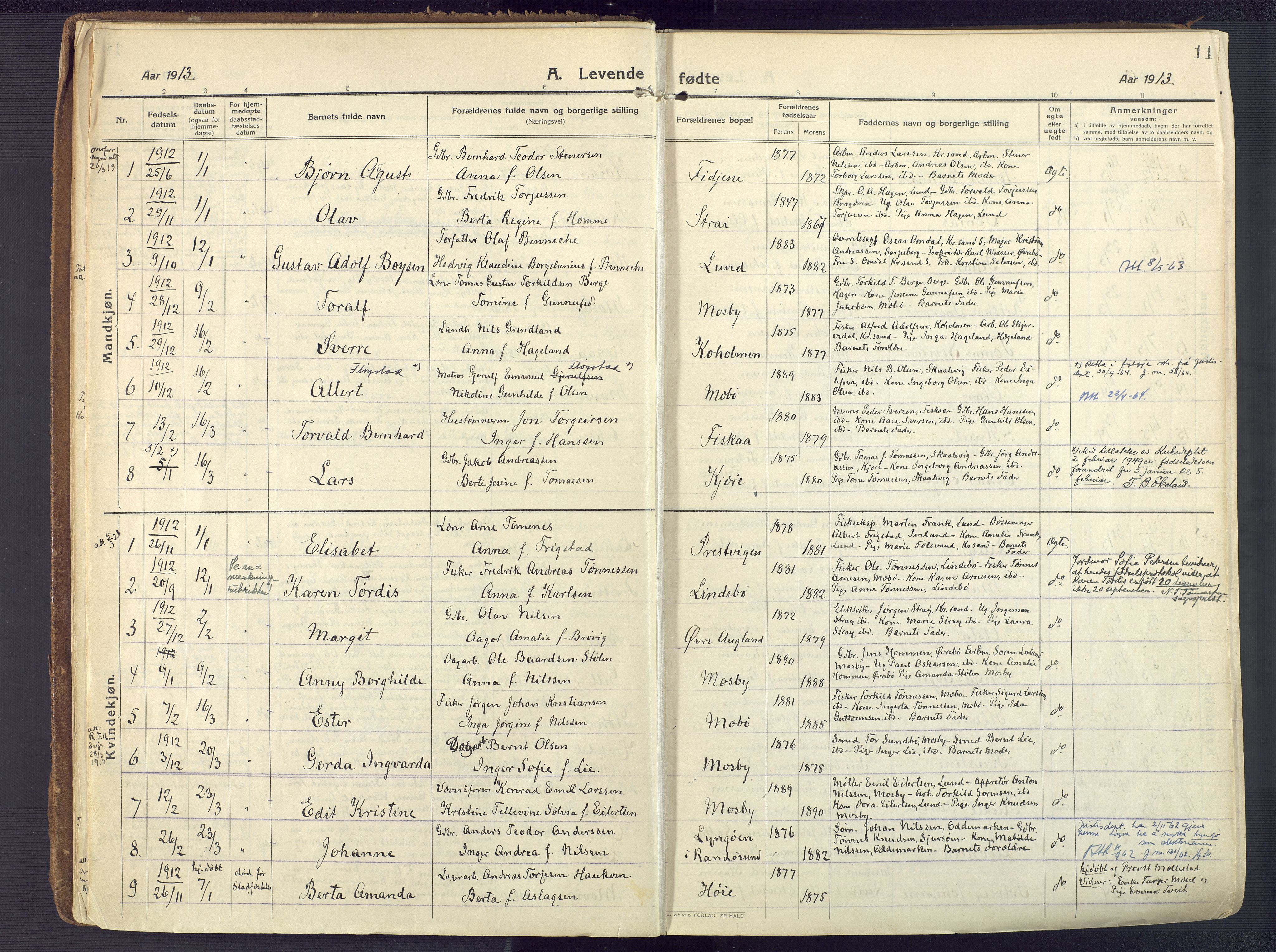 Oddernes sokneprestkontor, AV/SAK-1111-0033/F/Fa/Faa/L0012: Parish register (official) no. A 12, 1912-1925, p. 11