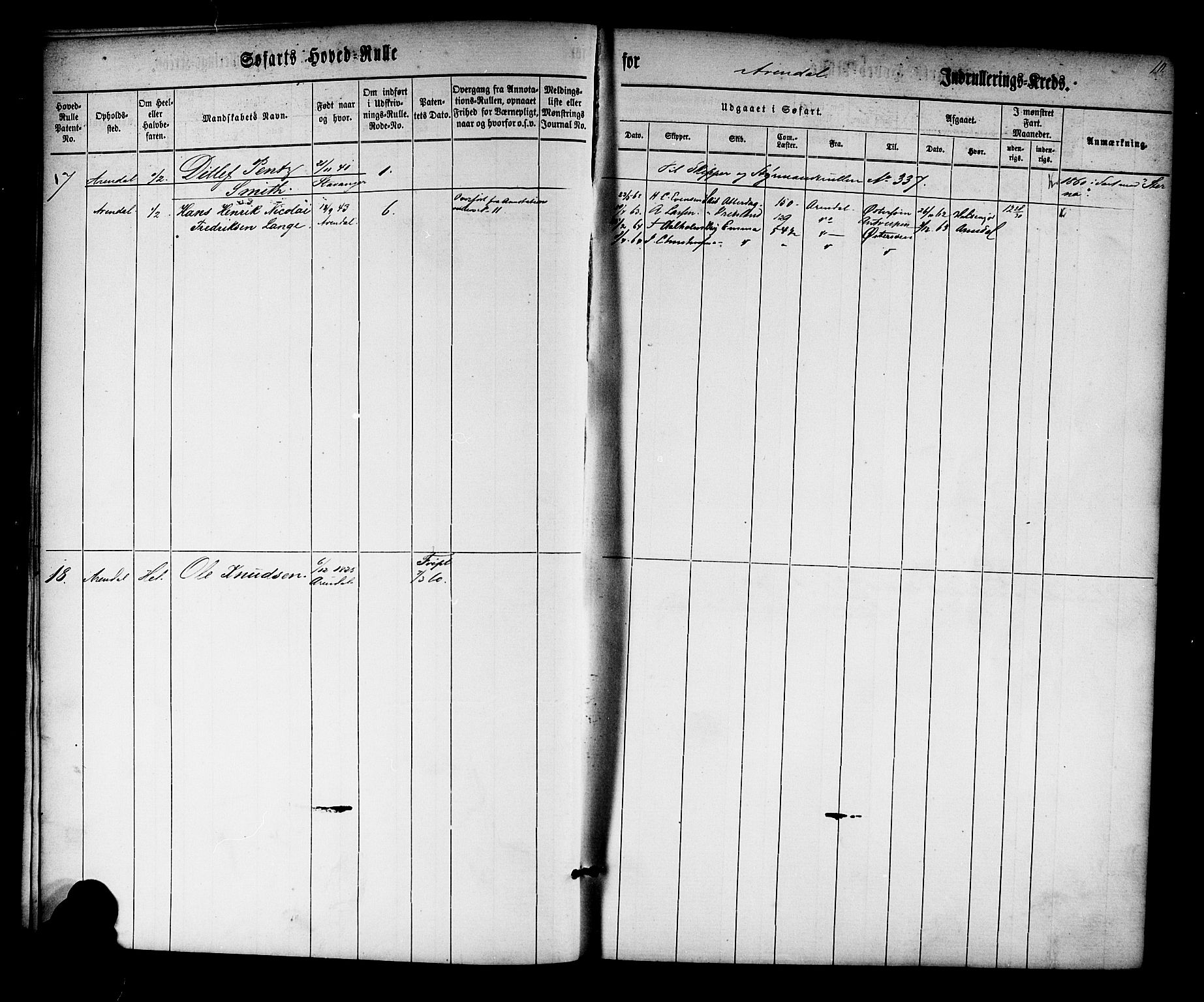 Arendal mønstringskrets, AV/SAK-2031-0012/F/Fb/L0008: Hovedrulle nr 1-766, S-6, 1860-1865, p. 10