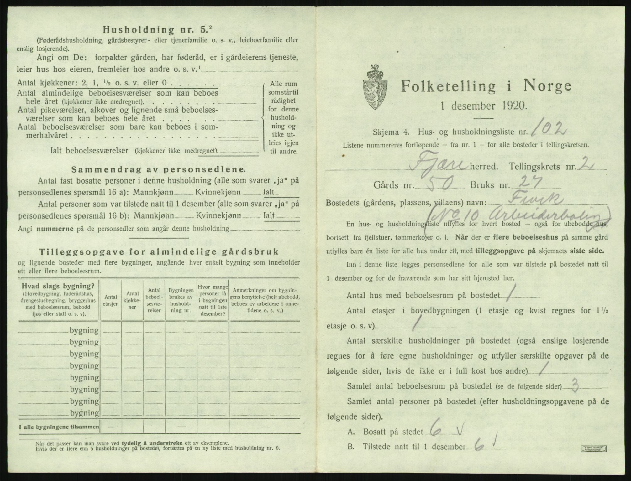 SAK, 1920 census for Fjære, 1920, p. 489