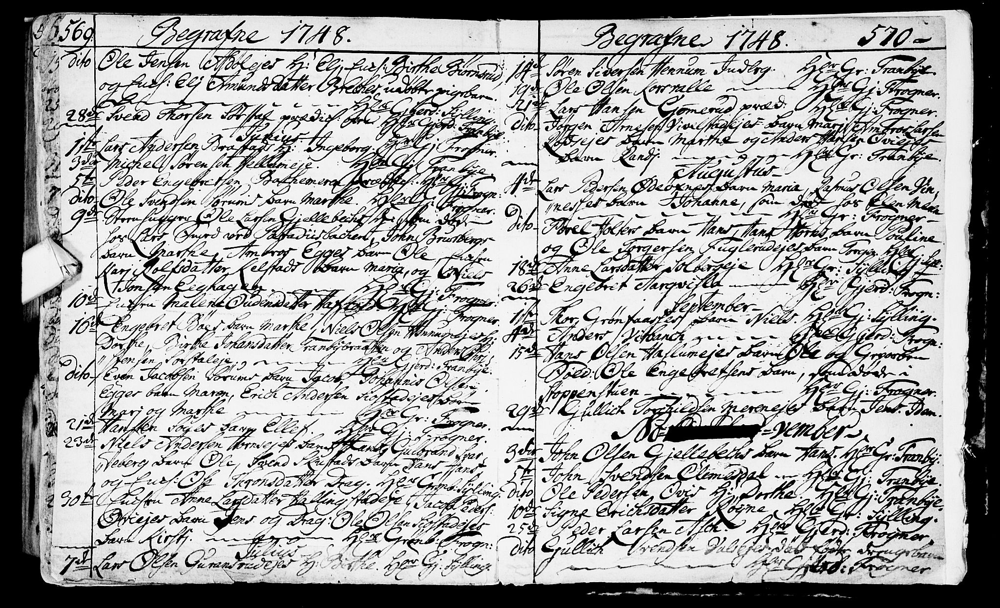 Lier kirkebøker, AV/SAKO-A-230/F/Fa/L0003: Parish register (official) no. I 3, 1727-1748, p. 569-570