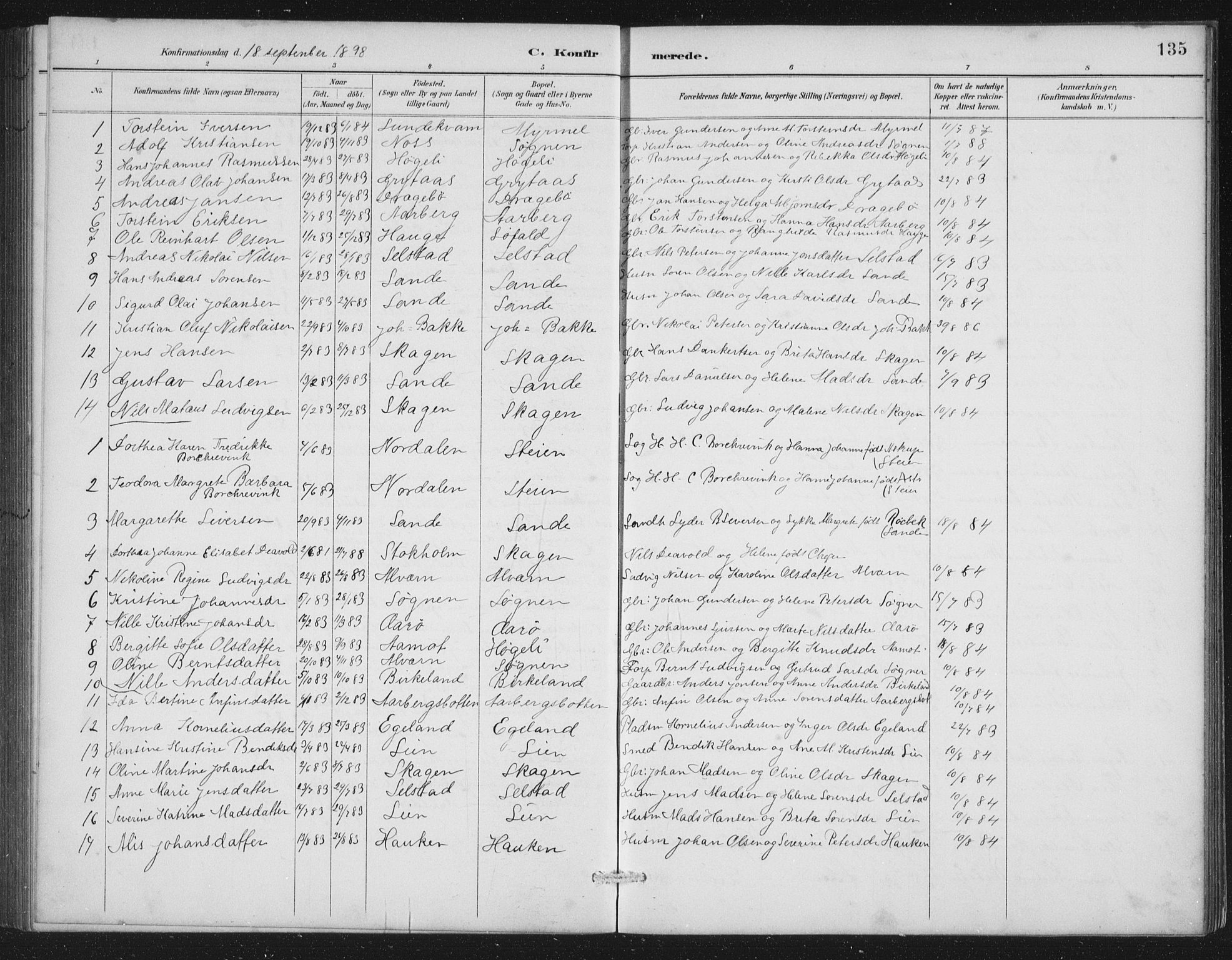 Gaular sokneprestembete, SAB/A-80001/H/Hab: Parish register (copy) no. A 4, 1889-1912, p. 135