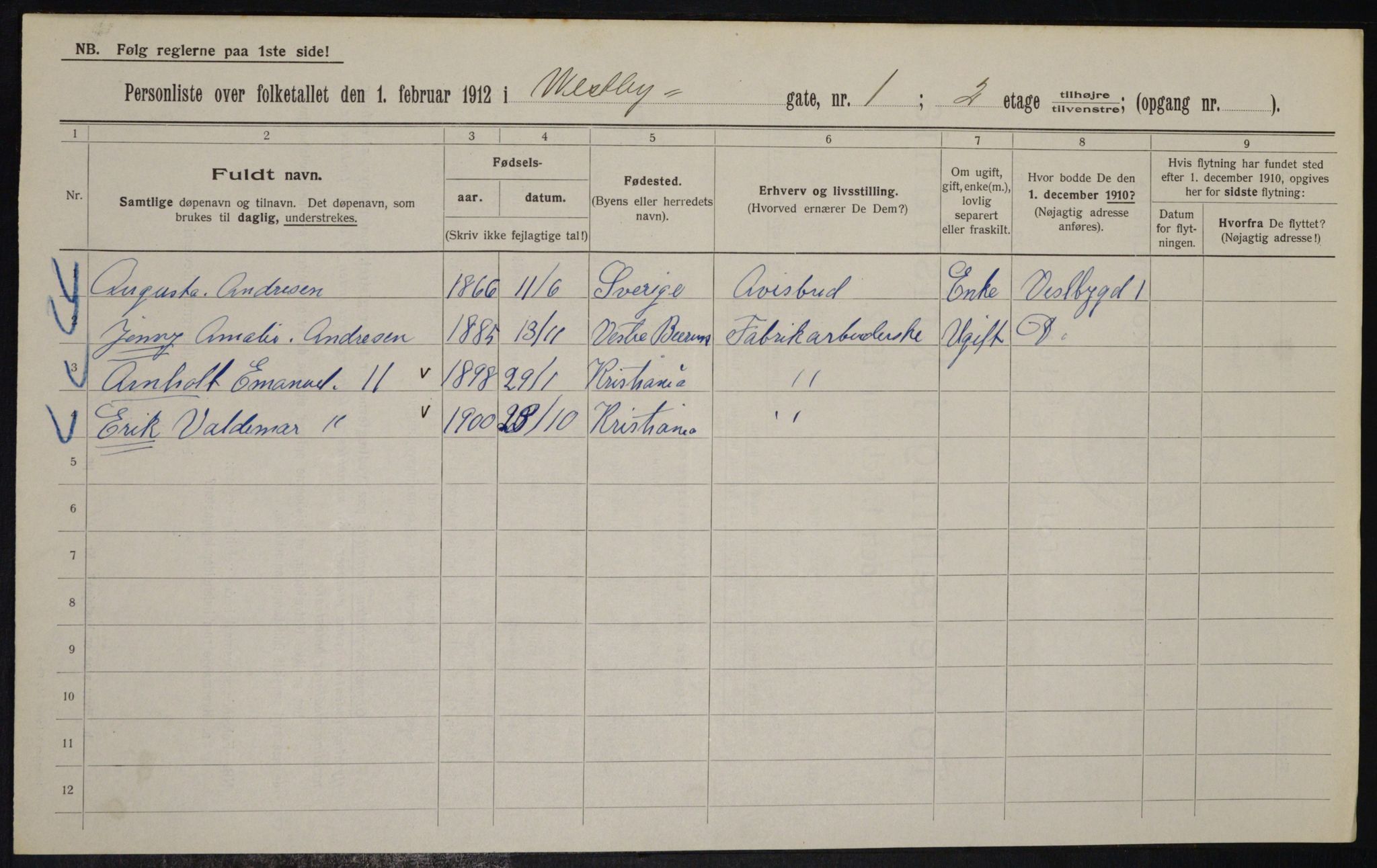 OBA, Municipal Census 1912 for Kristiania, 1912, p. 122259