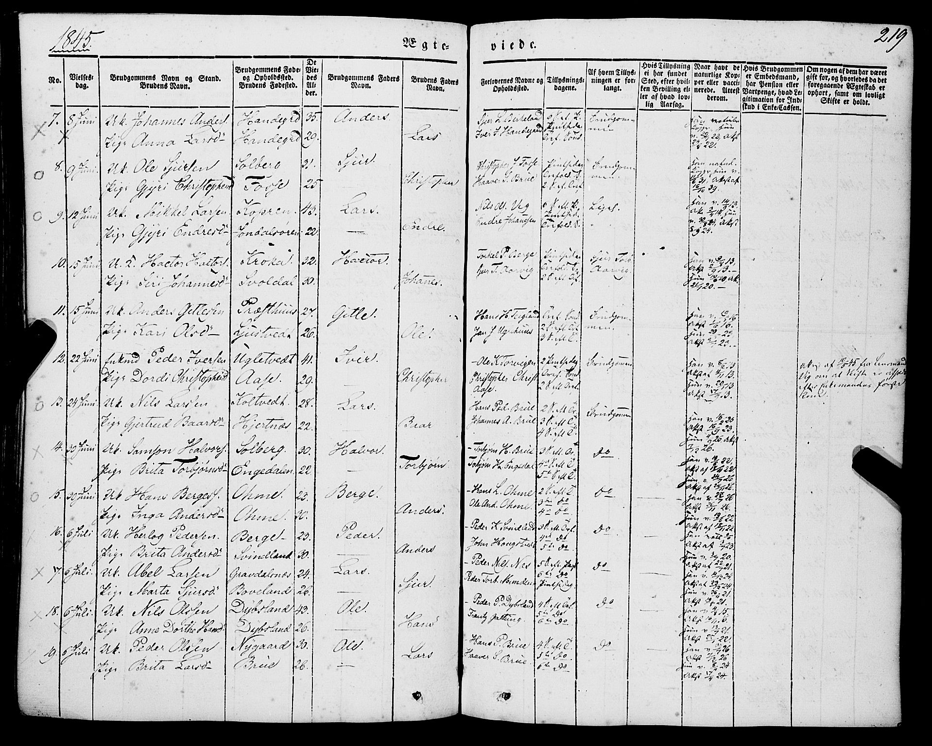 Strandebarm sokneprestembete, SAB/A-78401/H/Haa: Parish register (official) no. A 7, 1844-1872, p. 219
