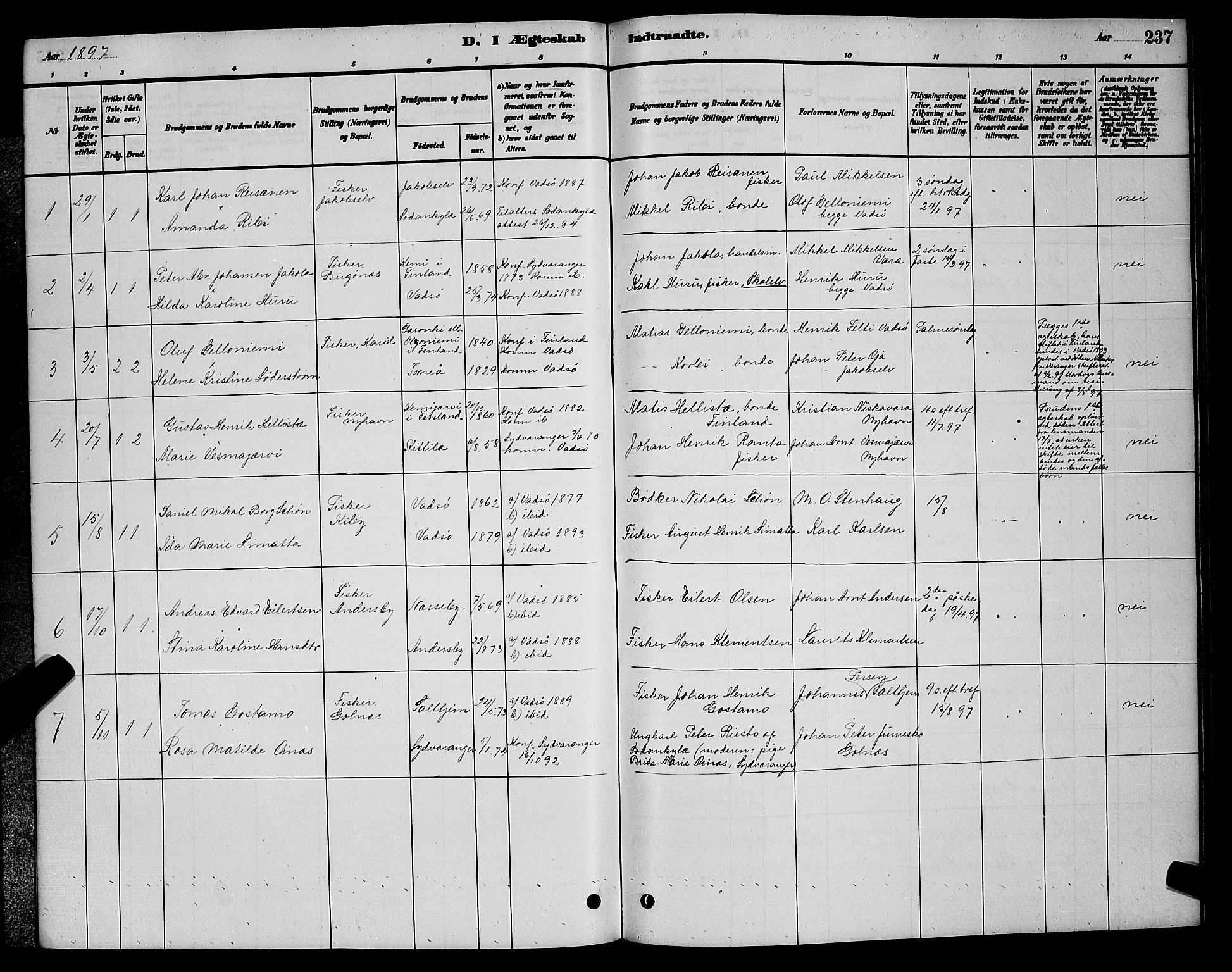 Vadsø sokneprestkontor, SATØ/S-1325/H/Hb/L0003klokker: Parish register (copy) no. 3, 1881-1901, p. 237