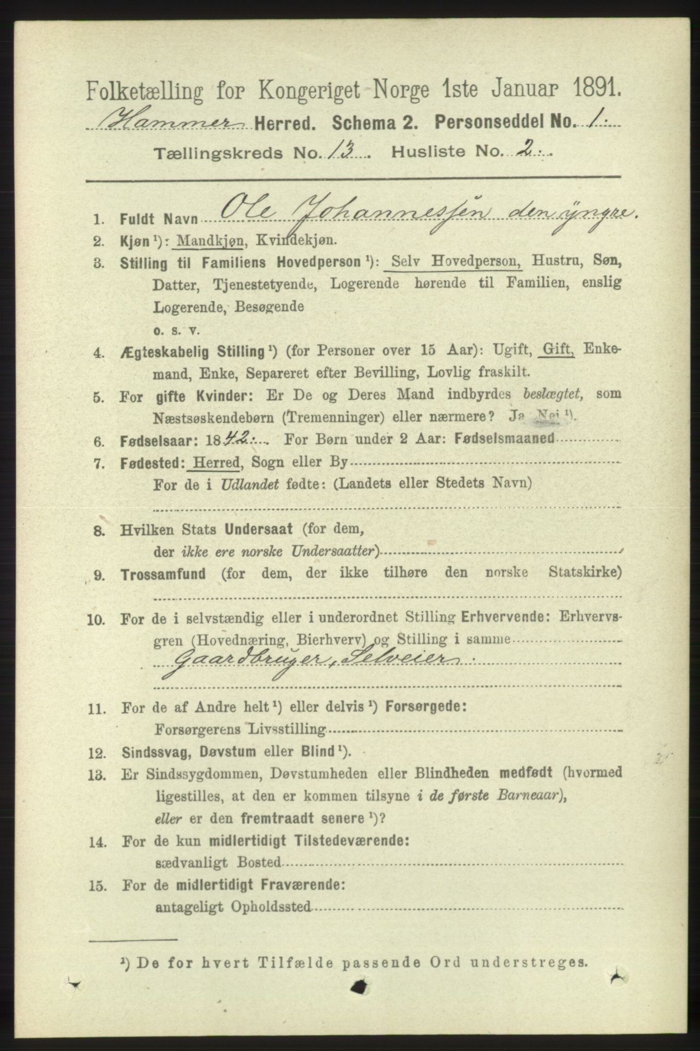 RA, 1891 census for 1254 Hamre, 1891, p. 4000