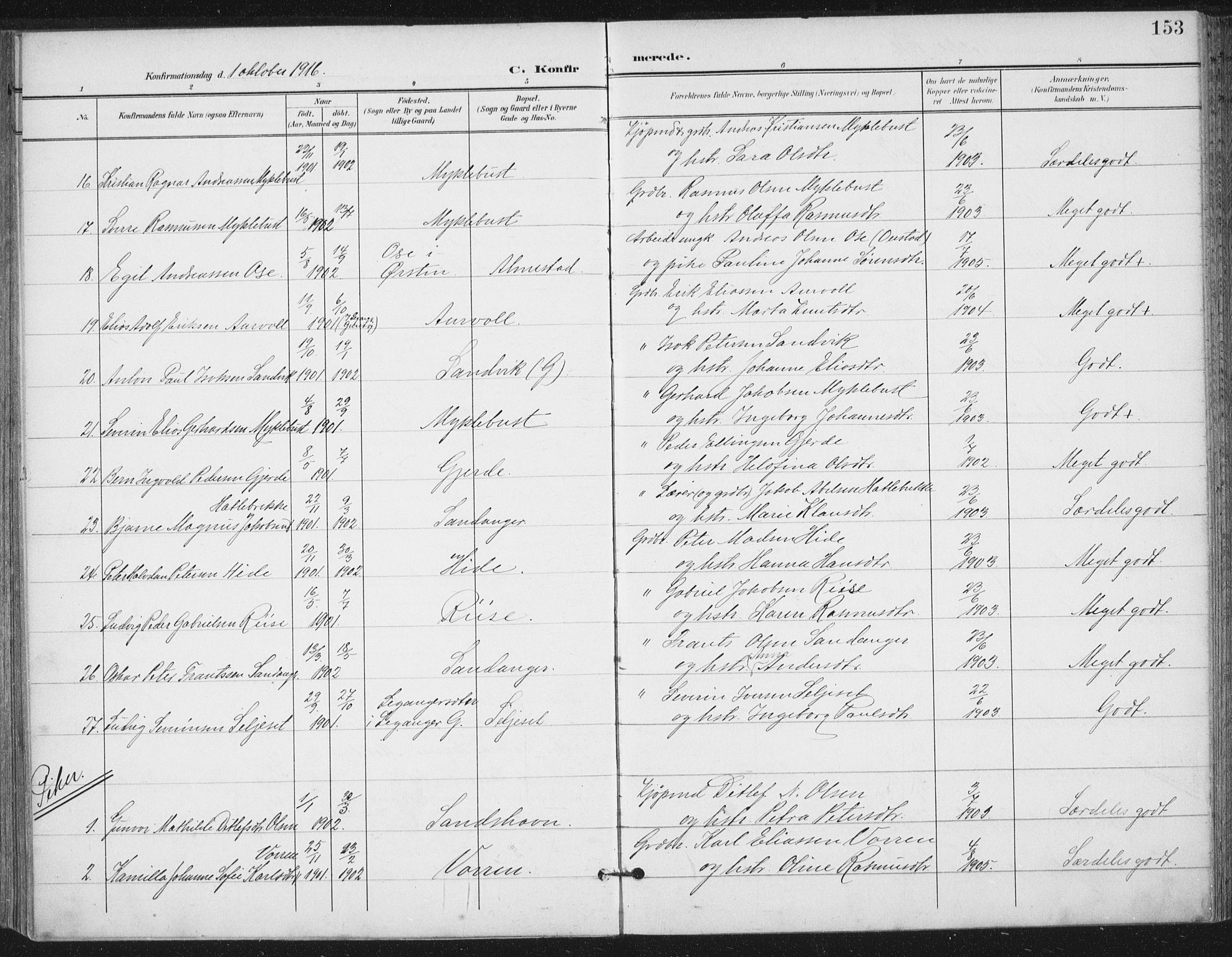 Ministerialprotokoller, klokkerbøker og fødselsregistre - Møre og Romsdal, AV/SAT-A-1454/503/L0038: Parish register (official) no. 503A06, 1901-1917, p. 153