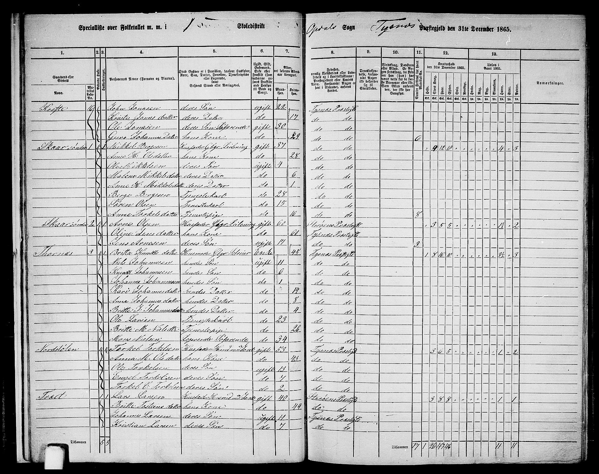 RA, 1865 census for Tysnes, 1865, p. 17