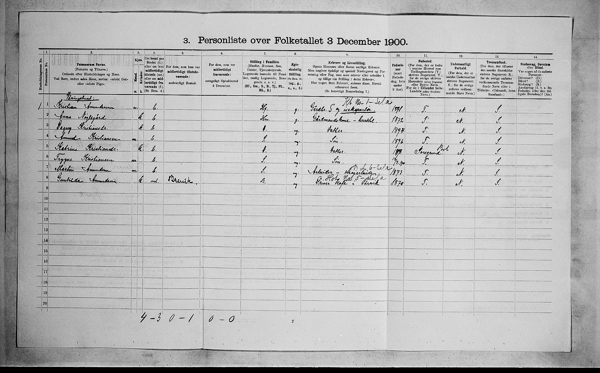 SAKO, 1900 census for Eidanger, 1900, p. 1176
