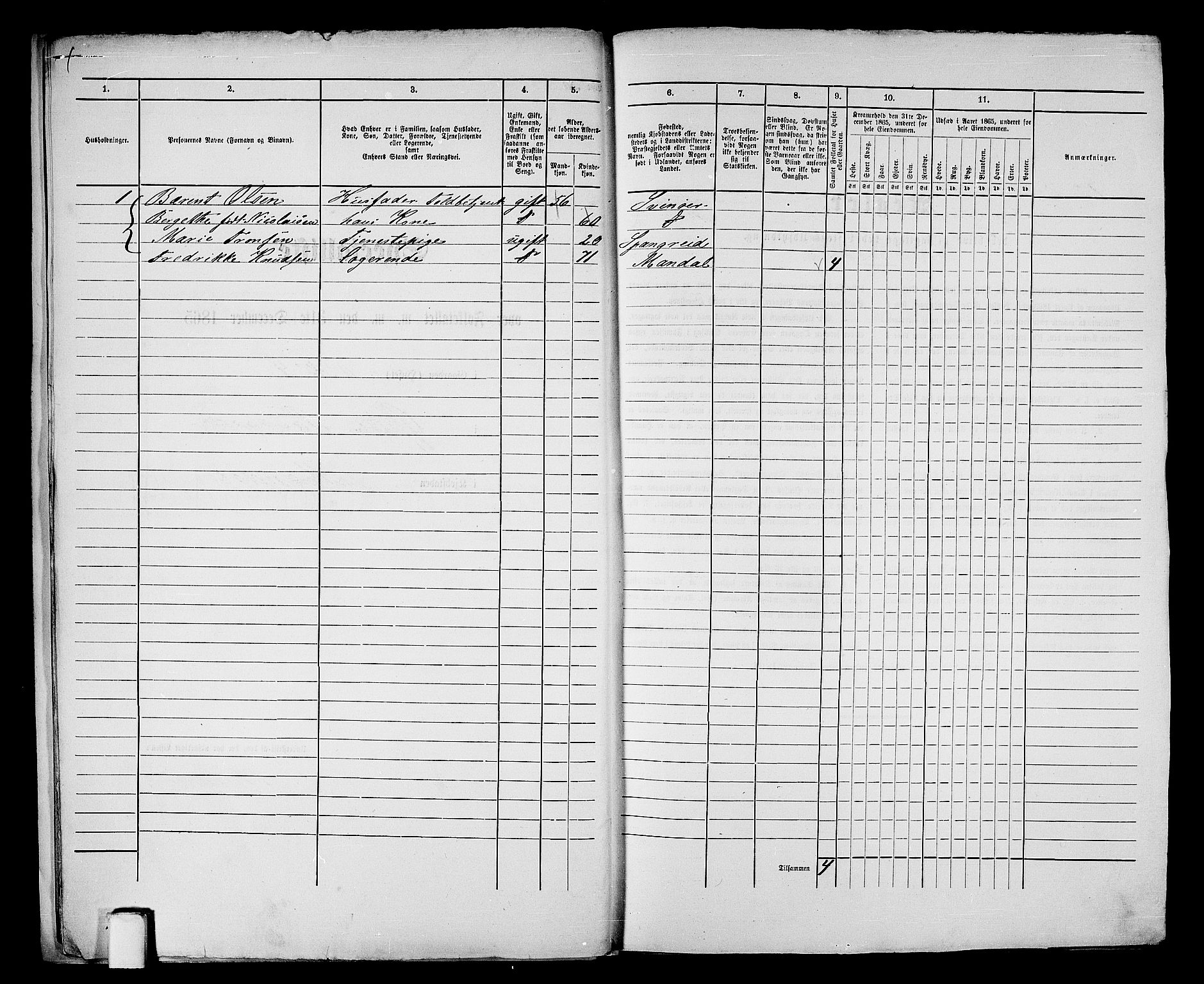 RA, 1865 census for Mandal/Mandal, 1865, p. 13