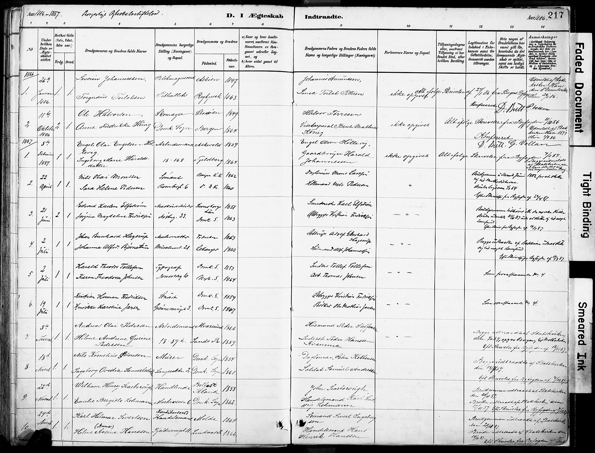Domkirken sokneprestembete, SAB/A-74801/H/Haa/L0037: Parish register (official) no. D 4, 1880-1907, p. 217
