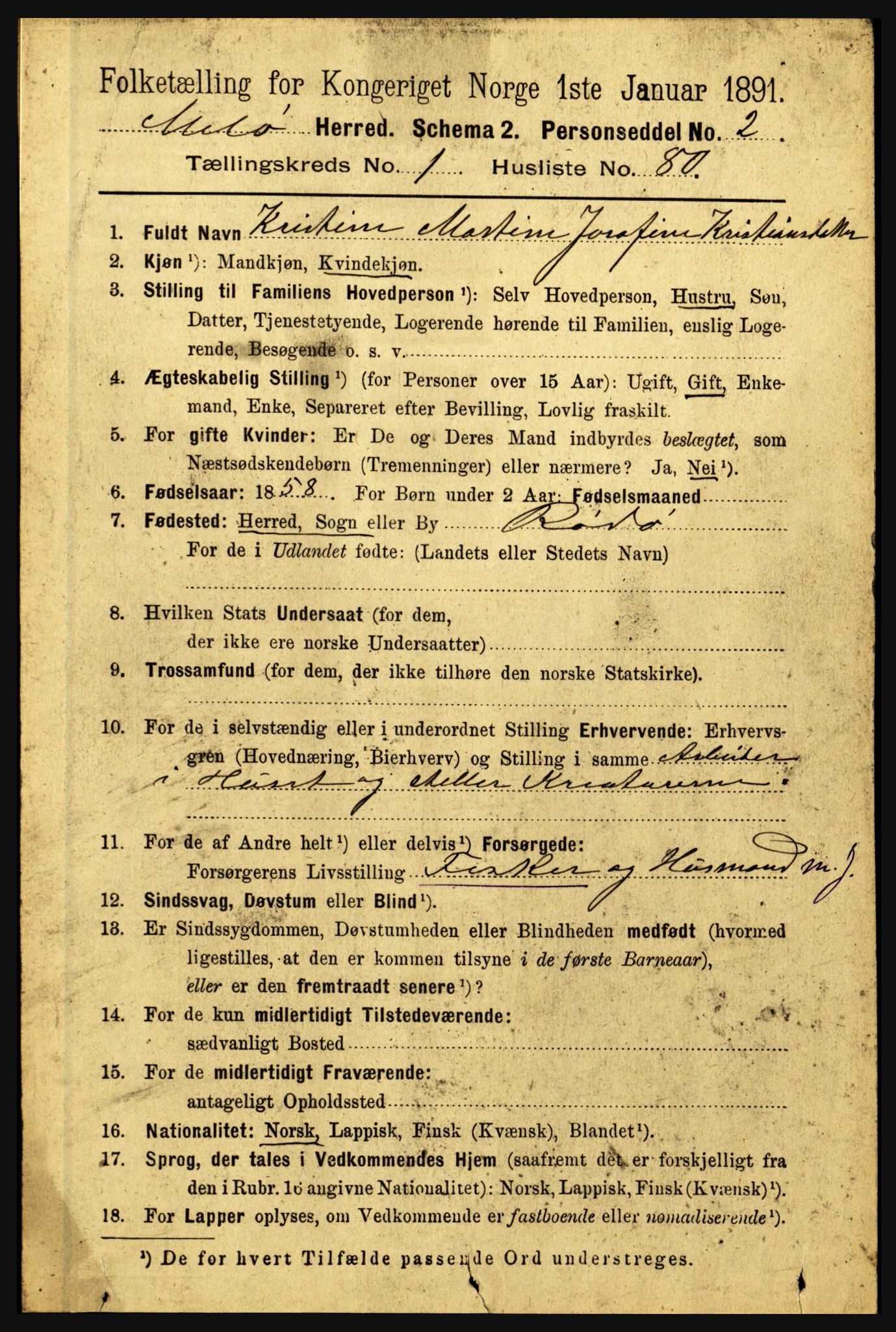 RA, 1891 census for 1837 Meløy, 1891, p. 566