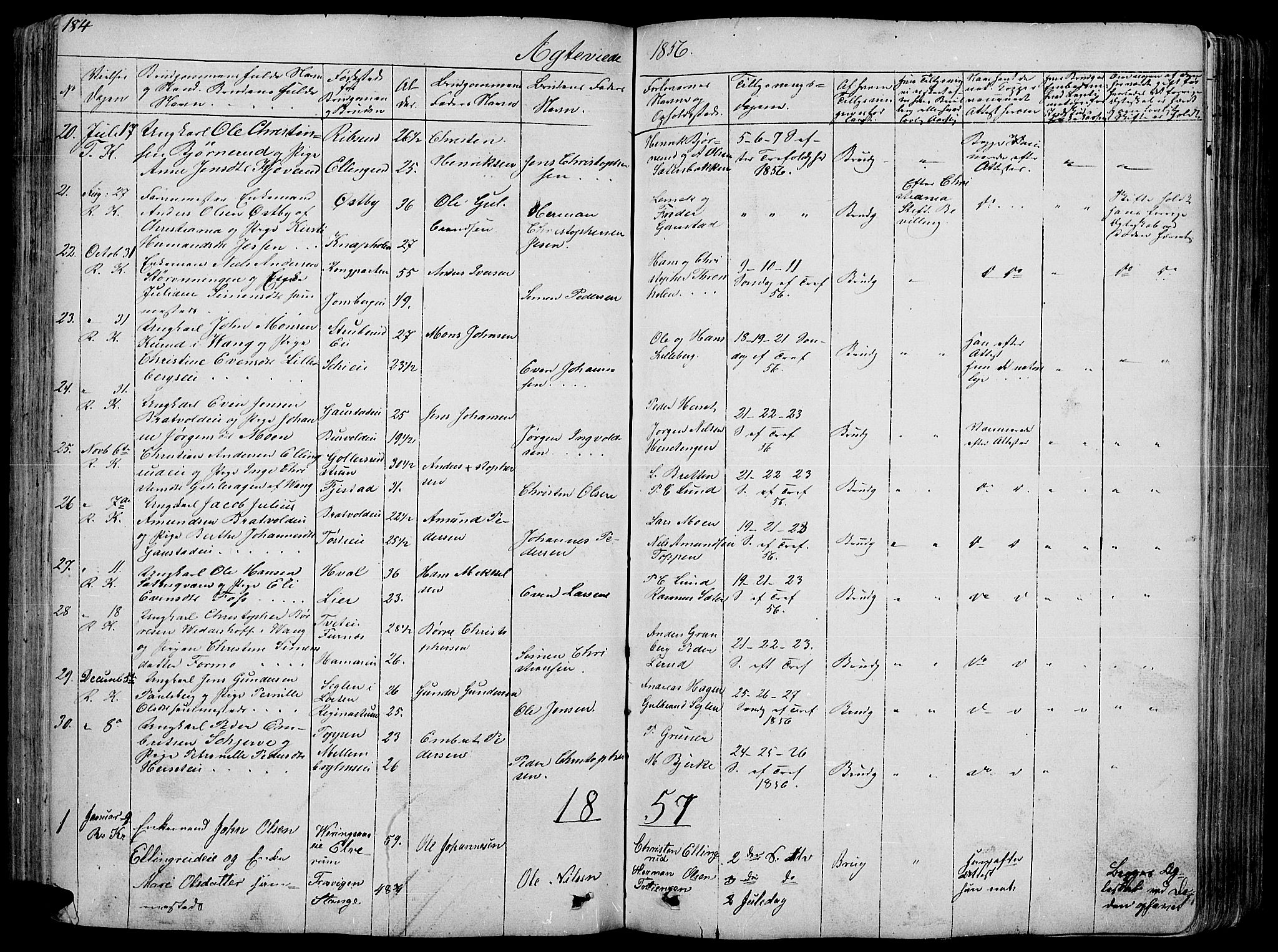 Romedal prestekontor, SAH/PREST-004/L/L0009: Parish register (copy) no. 9, 1846-1866, p. 184