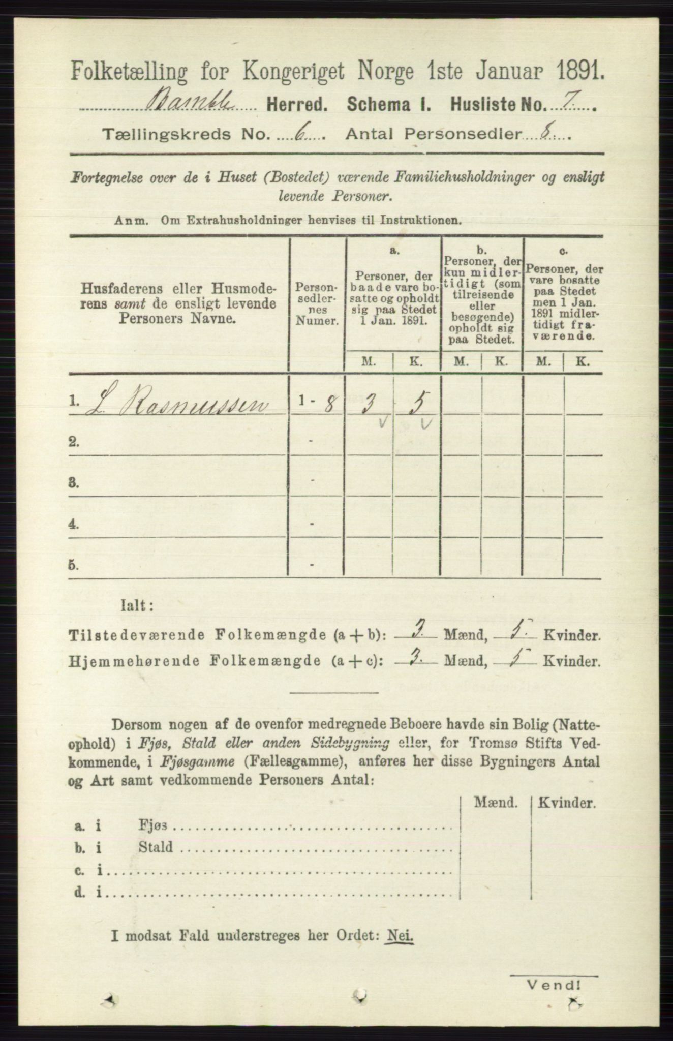 RA, 1891 census for 0814 Bamble, 1891, p. 2662