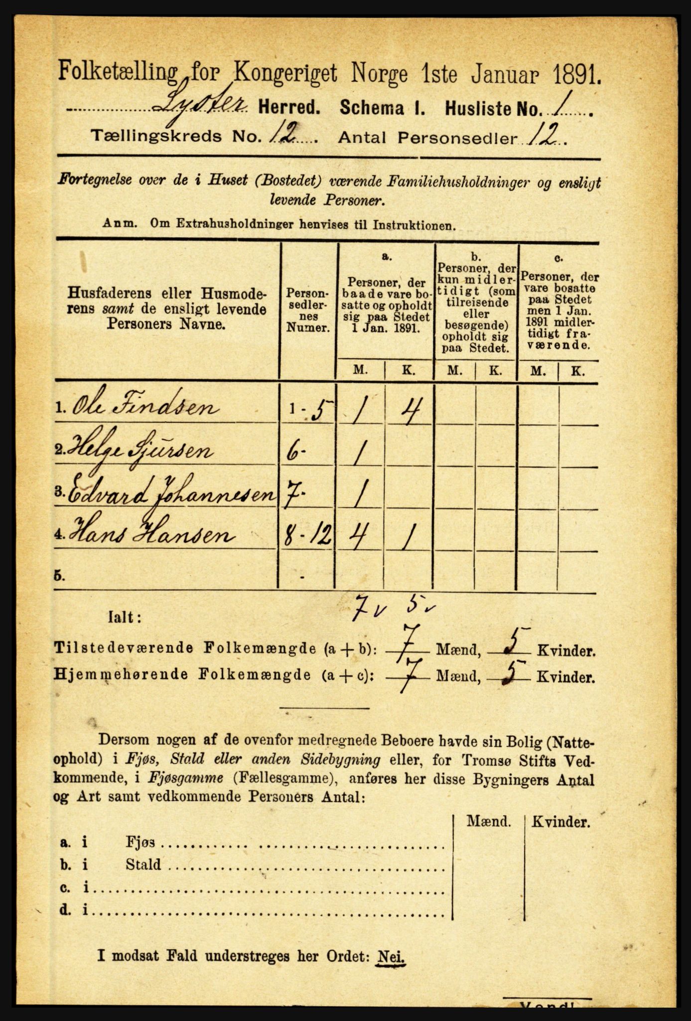 RA, 1891 census for 1426 Luster, 1891, p. 3703