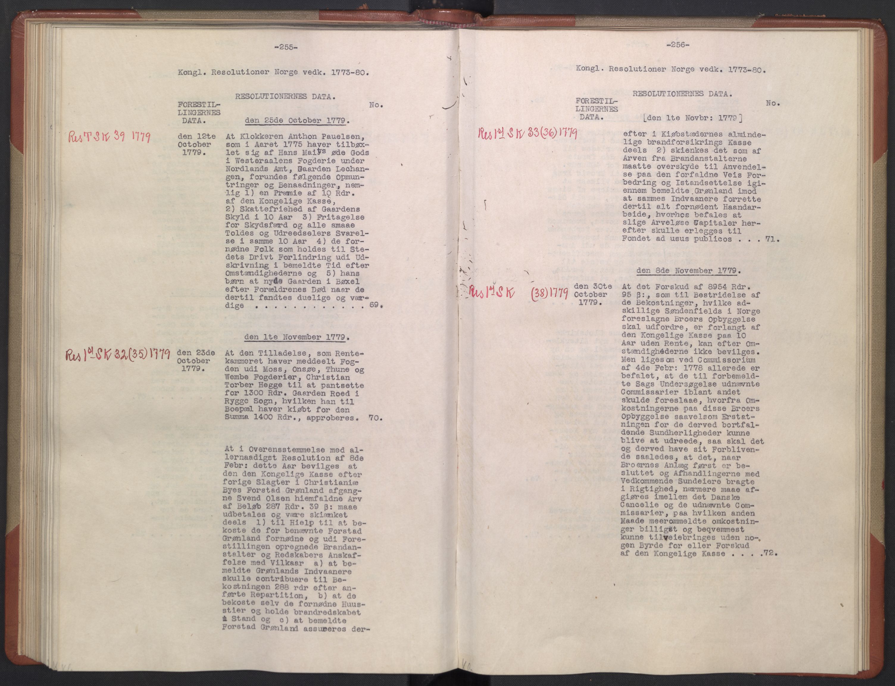 Avskriftsamlingen, AV/RA-EA-4022/F/Fb/L0122: Registratur over norske Relasjons- og resolusjonsprotokoller, 1773-1780, p. 86