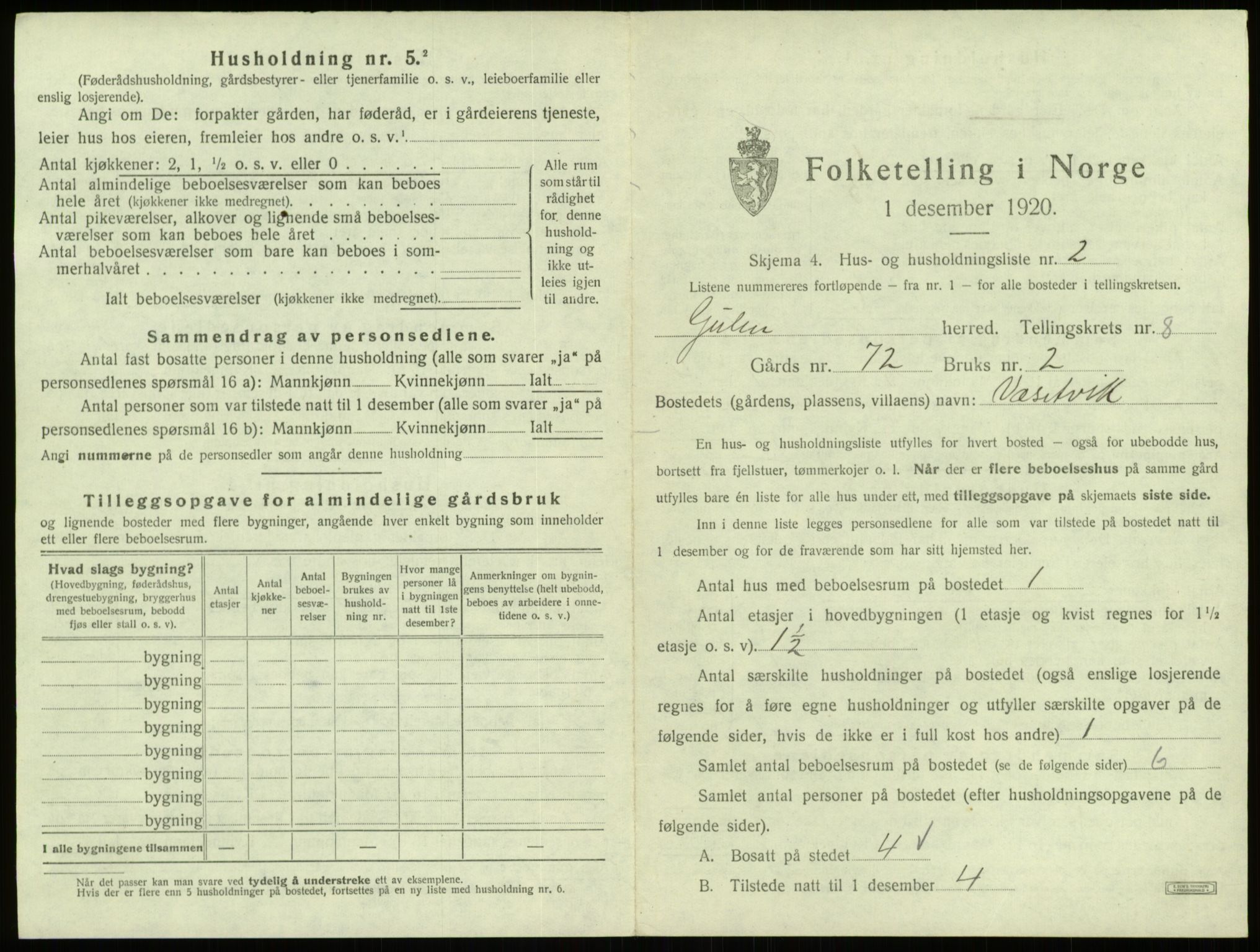 SAB, 1920 census for Gulen, 1920, p. 471