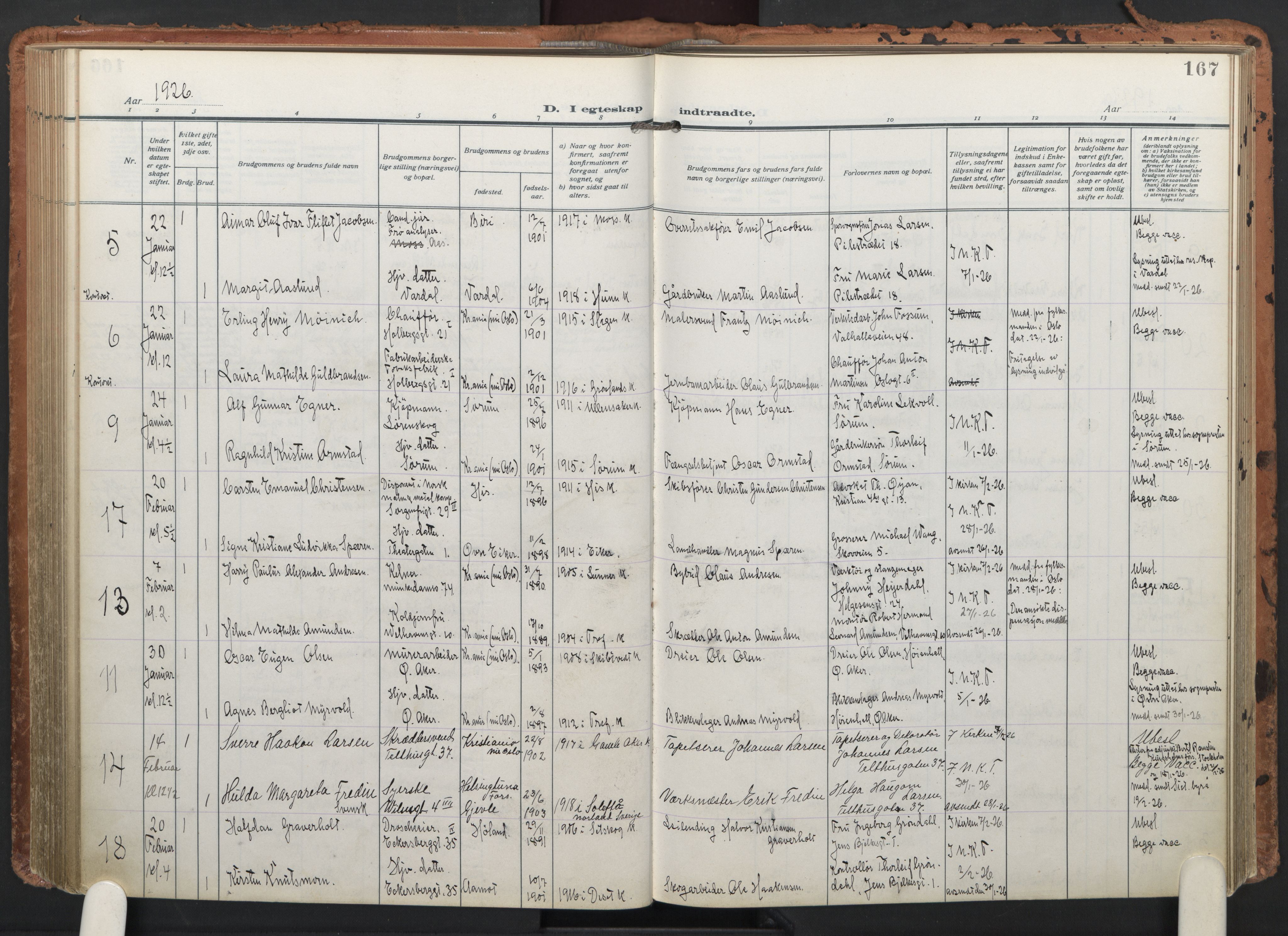 Trefoldighet prestekontor Kirkebøker, AV/SAO-A-10882/F/Fc/L0008: Parish register (official) no. III 8, 1920-1932, p. 167