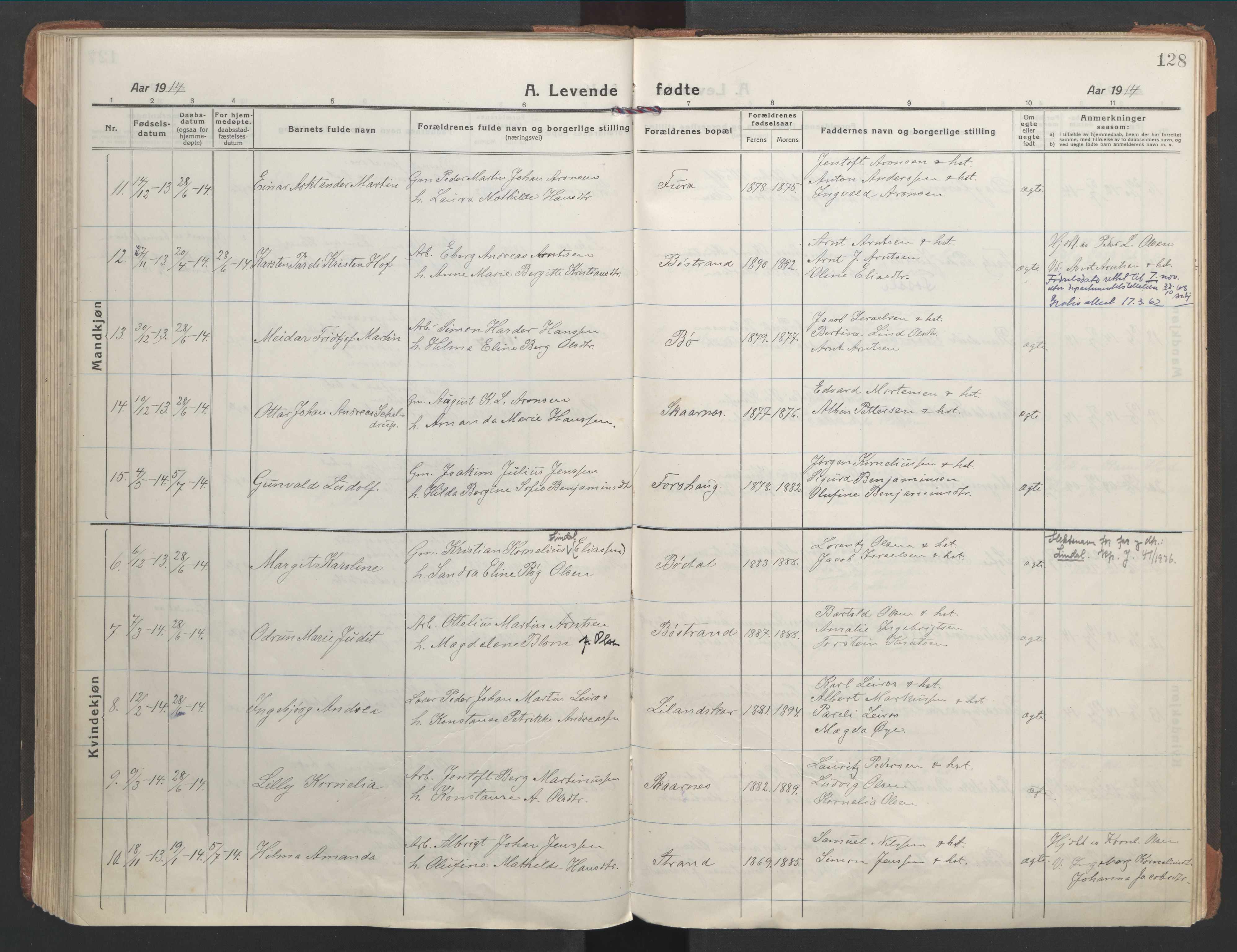 Ministerialprotokoller, klokkerbøker og fødselsregistre - Nordland, AV/SAT-A-1459/863/L0900: Parish register (official) no. 863A12, 1906-1915, p. 128