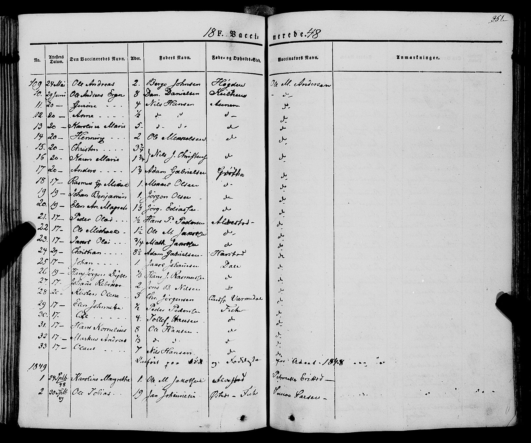 Trondenes sokneprestkontor, SATØ/S-1319/H/Ha/L0009kirke: Parish register (official) no. 9, 1841-1852, p. 351