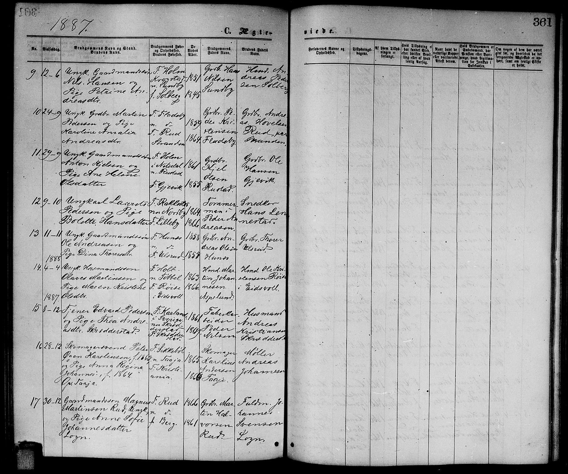 Enebakk prestekontor Kirkebøker, SAO/A-10171c/G/Ga/L0005: Parish register (copy) no. I 5, 1867-1888, p. 361