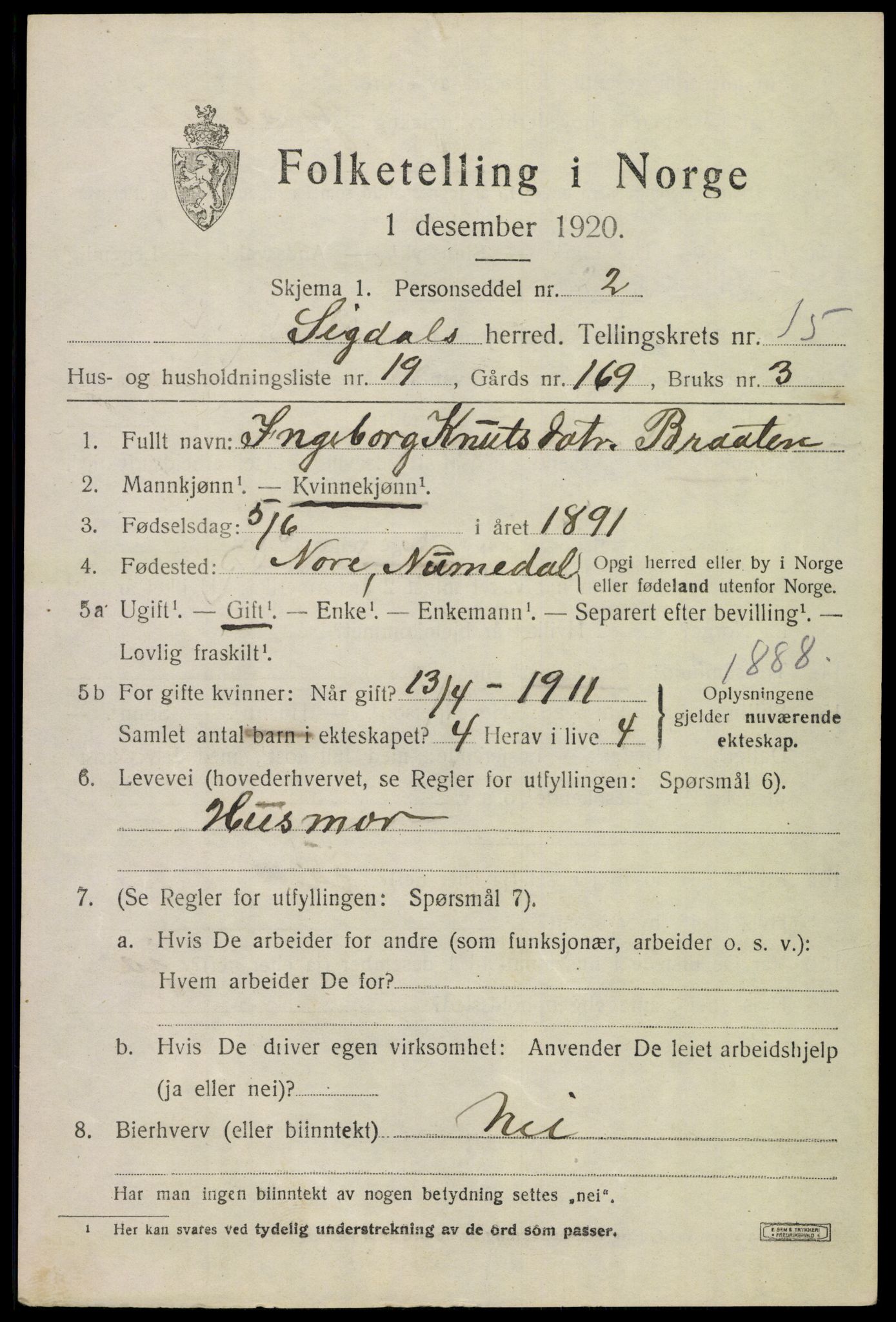 SAKO, 1920 census for Sigdal, 1920, p. 9176