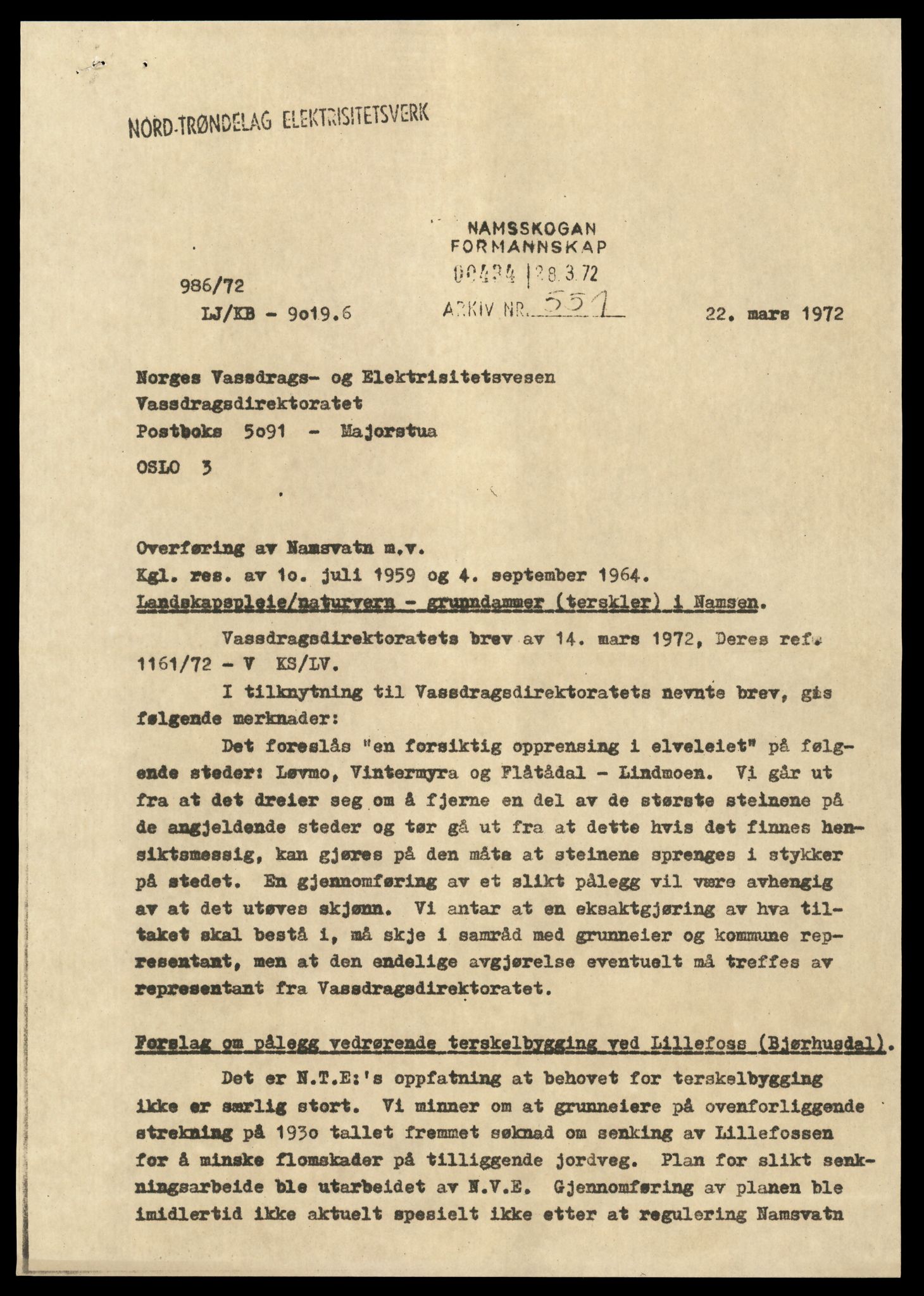 Statskog Trøndelag / Møre, AV/SAT-A-4532/1/D/Da/L0336/0007: Sakarkiv / Vassdragsreguleringer m.m. - Kraftverkene Øvre Namsen, diverse (grunnerstatninger), 1957-1963, p. 47