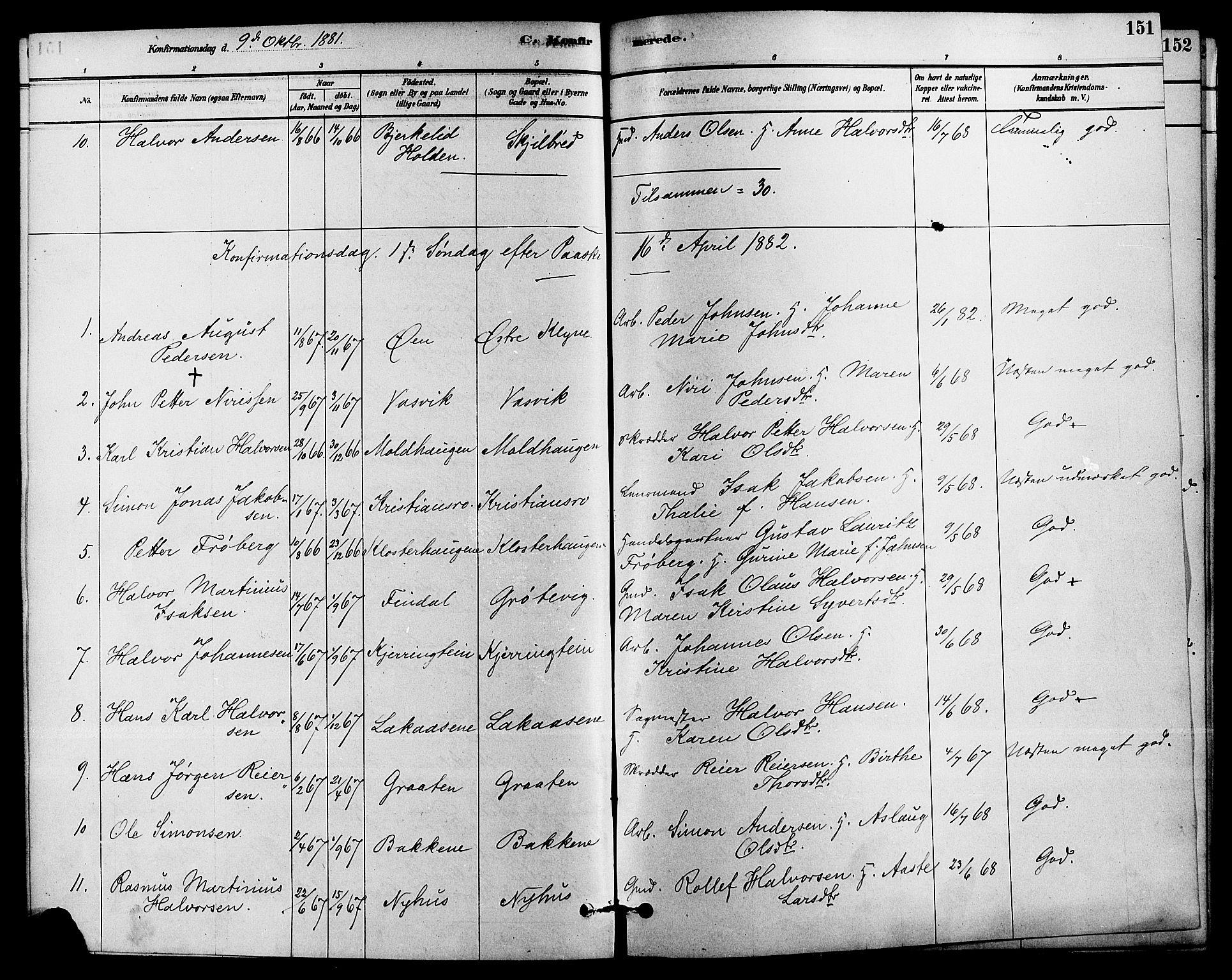 Solum kirkebøker, SAKO/A-306/F/Fa/L0009: Parish register (official) no. I 9, 1877-1887, p. 151