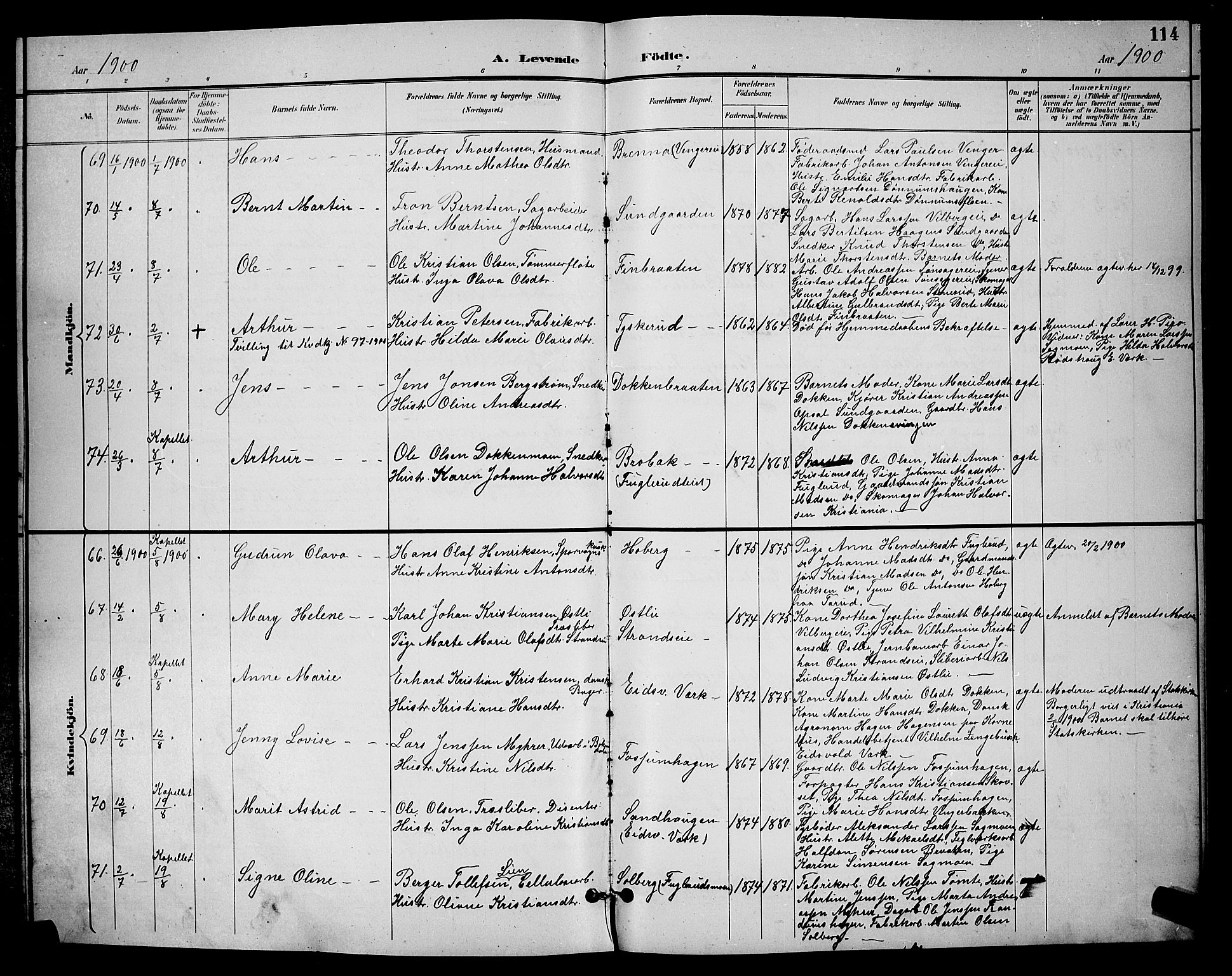 Eidsvoll prestekontor Kirkebøker, SAO/A-10888/G/Ga/L0006: Parish register (copy) no. I 6, 1895-1901, p. 114