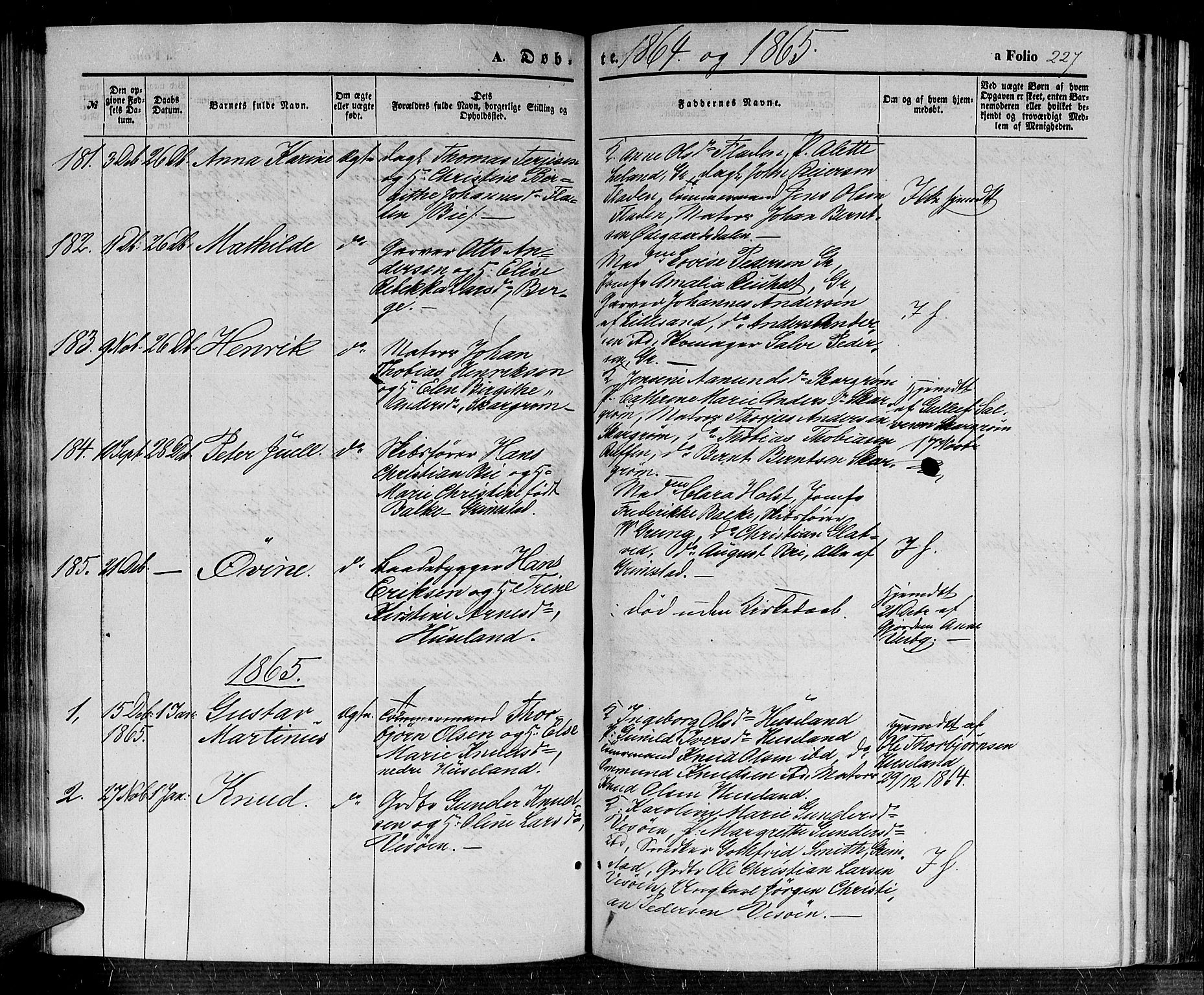 Fjære sokneprestkontor, SAK/1111-0011/F/Fb/L0008: Parish register (copy) no. B 8, 1854-1867, p. 227