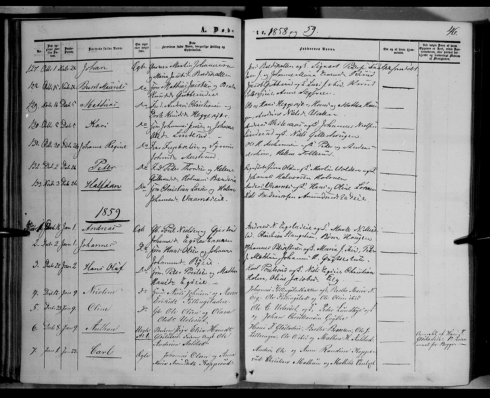 Vardal prestekontor, SAH/PREST-100/H/Ha/Haa/L0006: Parish register (official) no. 6, 1854-1866, p. 46