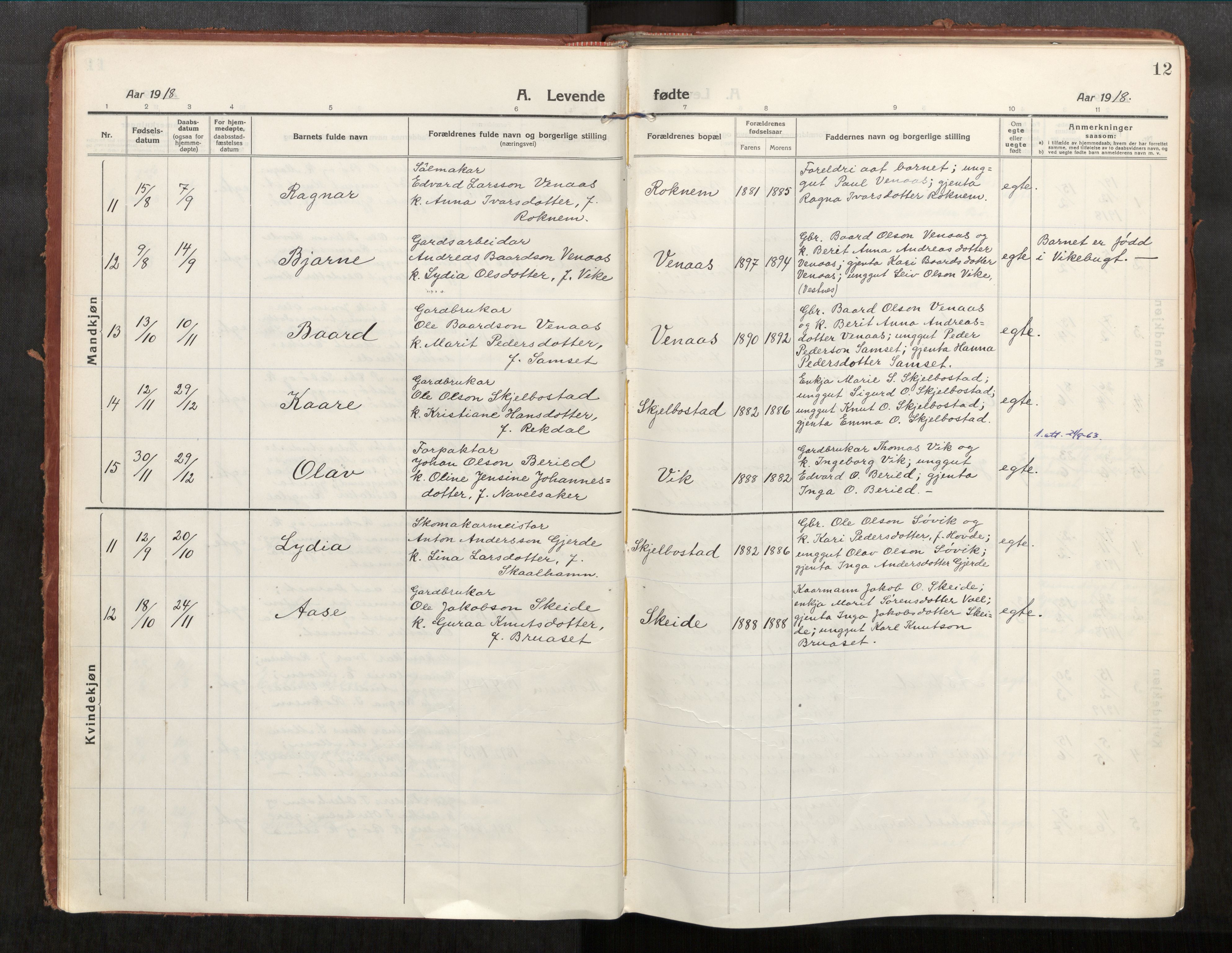 Eid sokneprestkontor, AV/SAT-A-1254: Parish register (official) no. 543A04, 1916-1956, p. 12