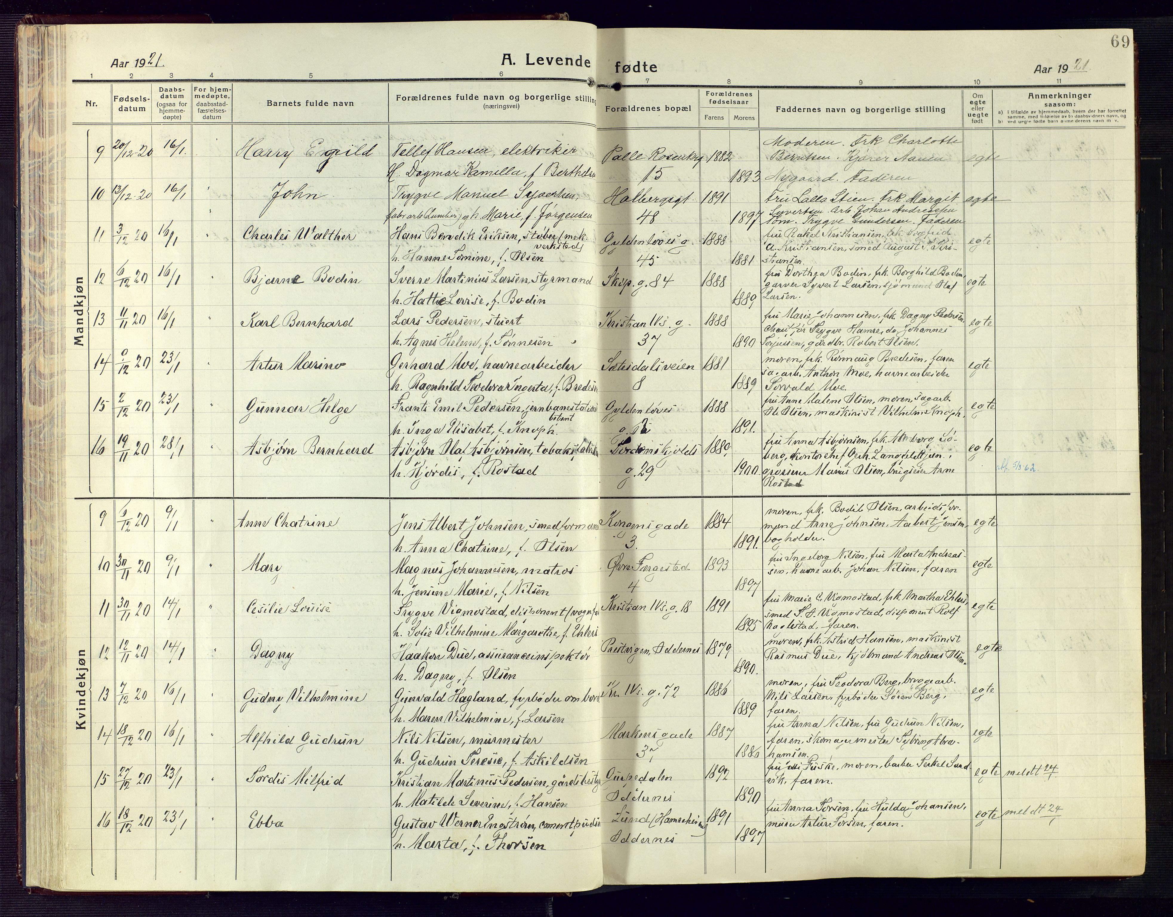 Kristiansand domprosti, SAK/1112-0006/F/Fa/L0024: Parish register (official) no. A 23, 1918-1928, p. 69